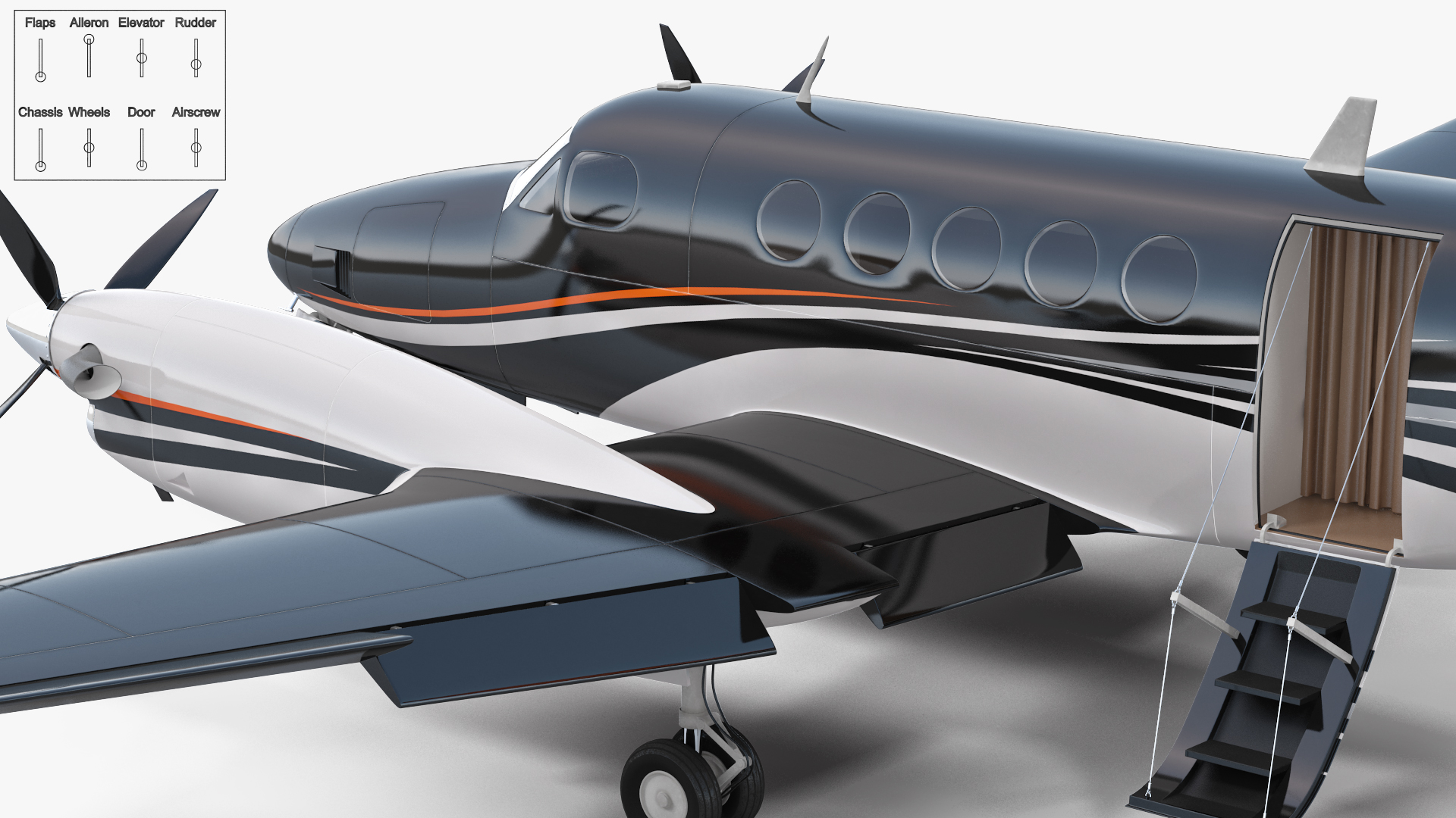 Twin Turboprop Civil Utility Aircraft Rigged 3D model