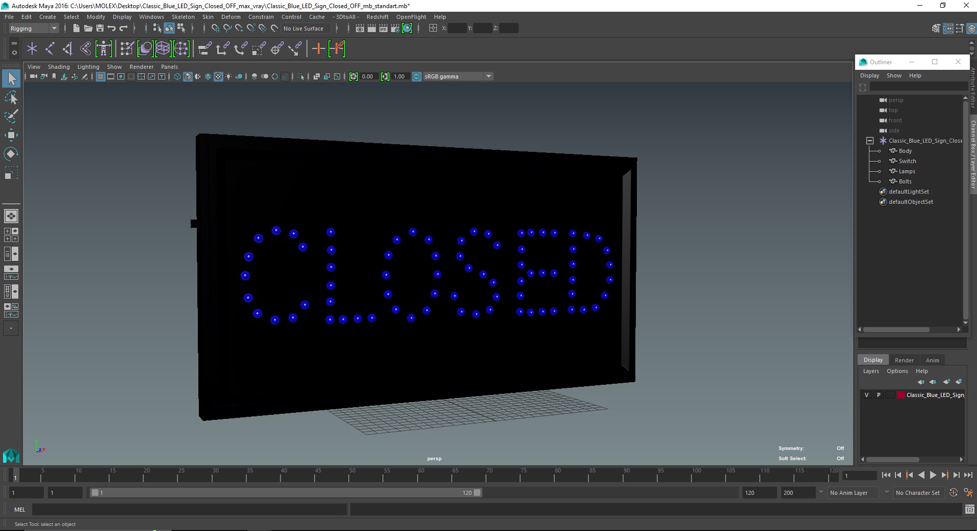 Classic Blue LED Sign Closed OFF 3D