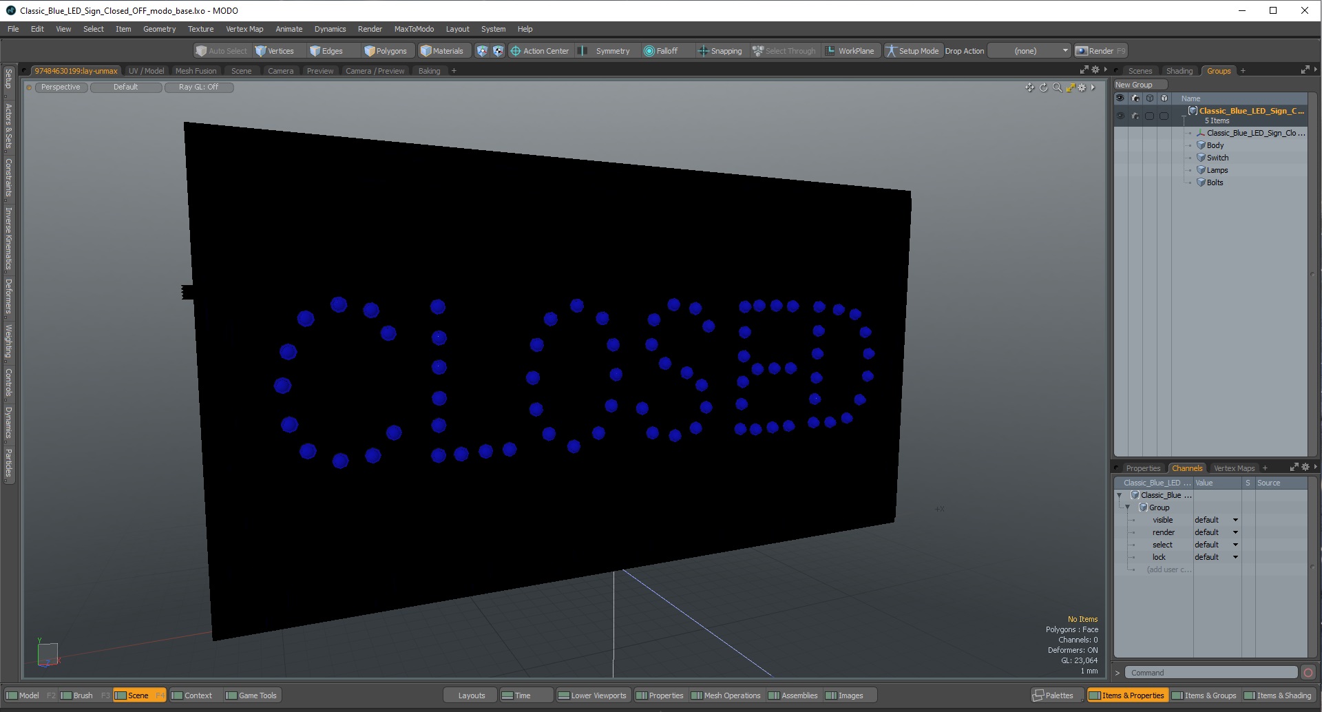 Classic Blue LED Sign Closed OFF 3D