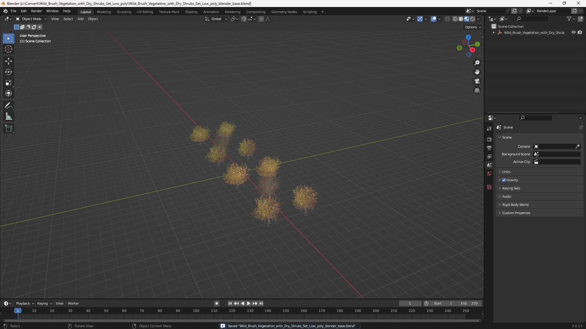 Wild Brush Vegetation with Dry Shrubs Set Low Poly - view 10