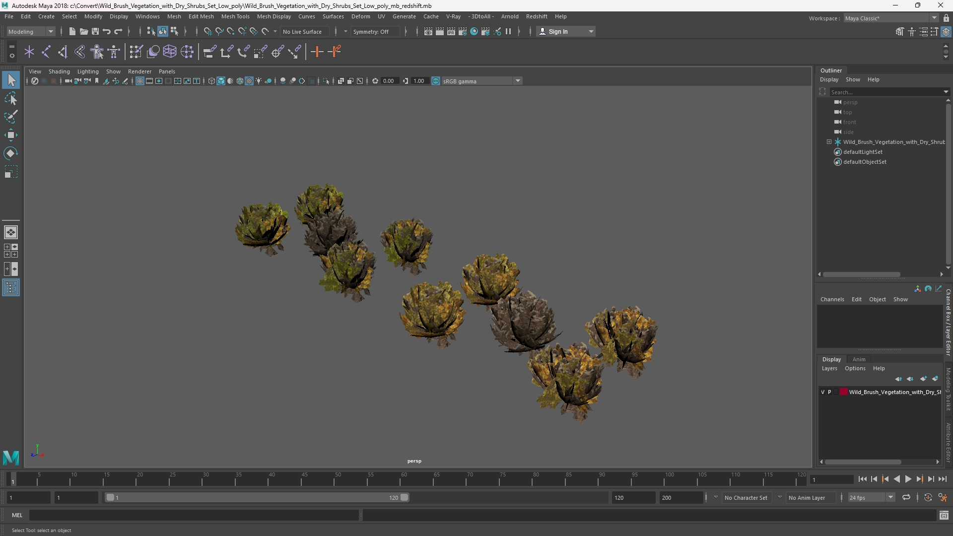 Wild Brush Vegetation with Dry Shrubs Set Low Poly - view 11