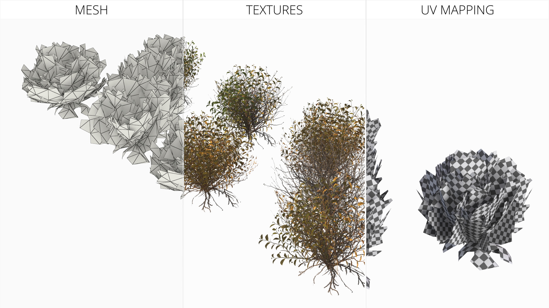 Wild Brush Vegetation with Dry Shrubs Set Low Poly - view 7