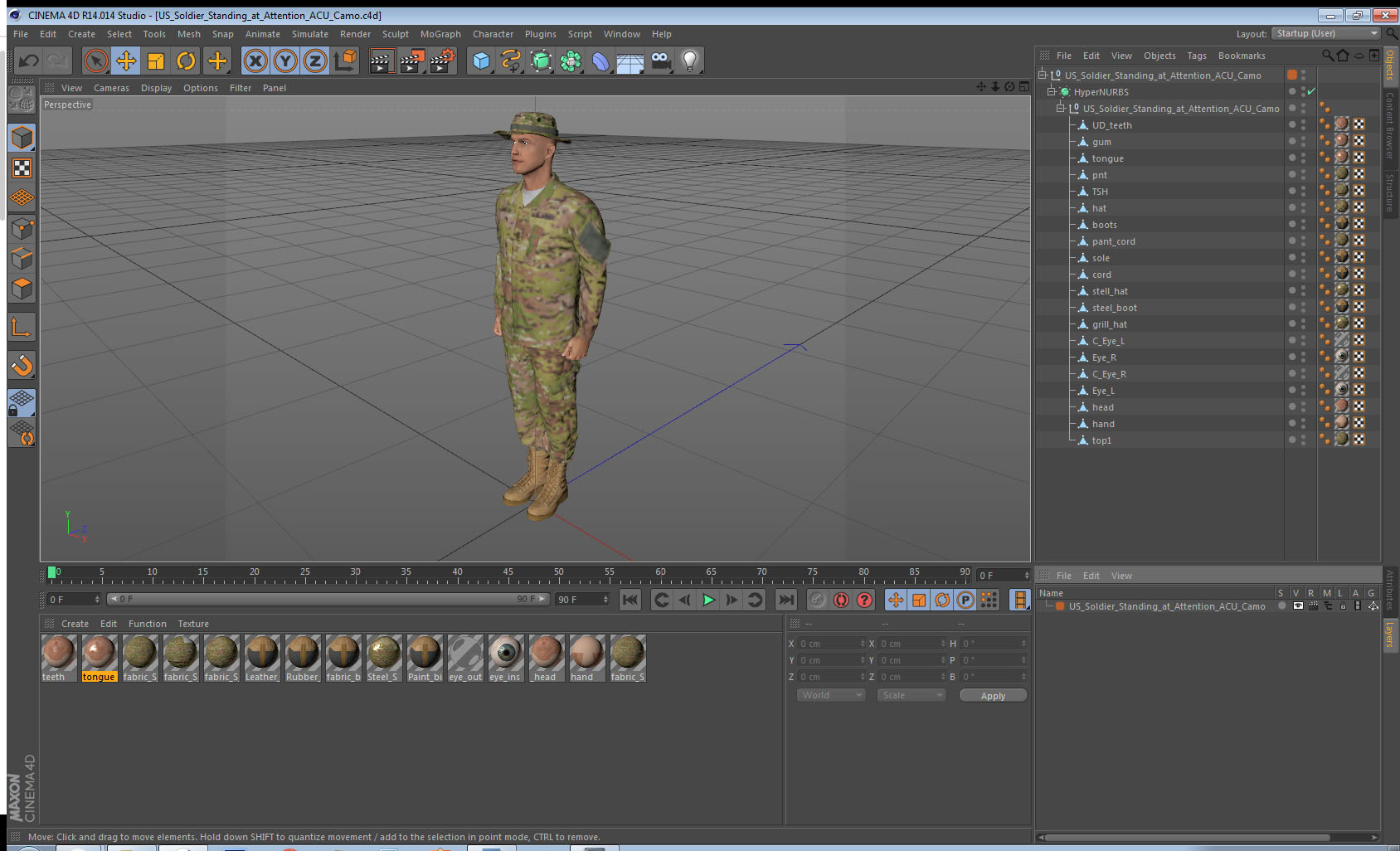 3D US Soldier Standing at Attention ACU Camo