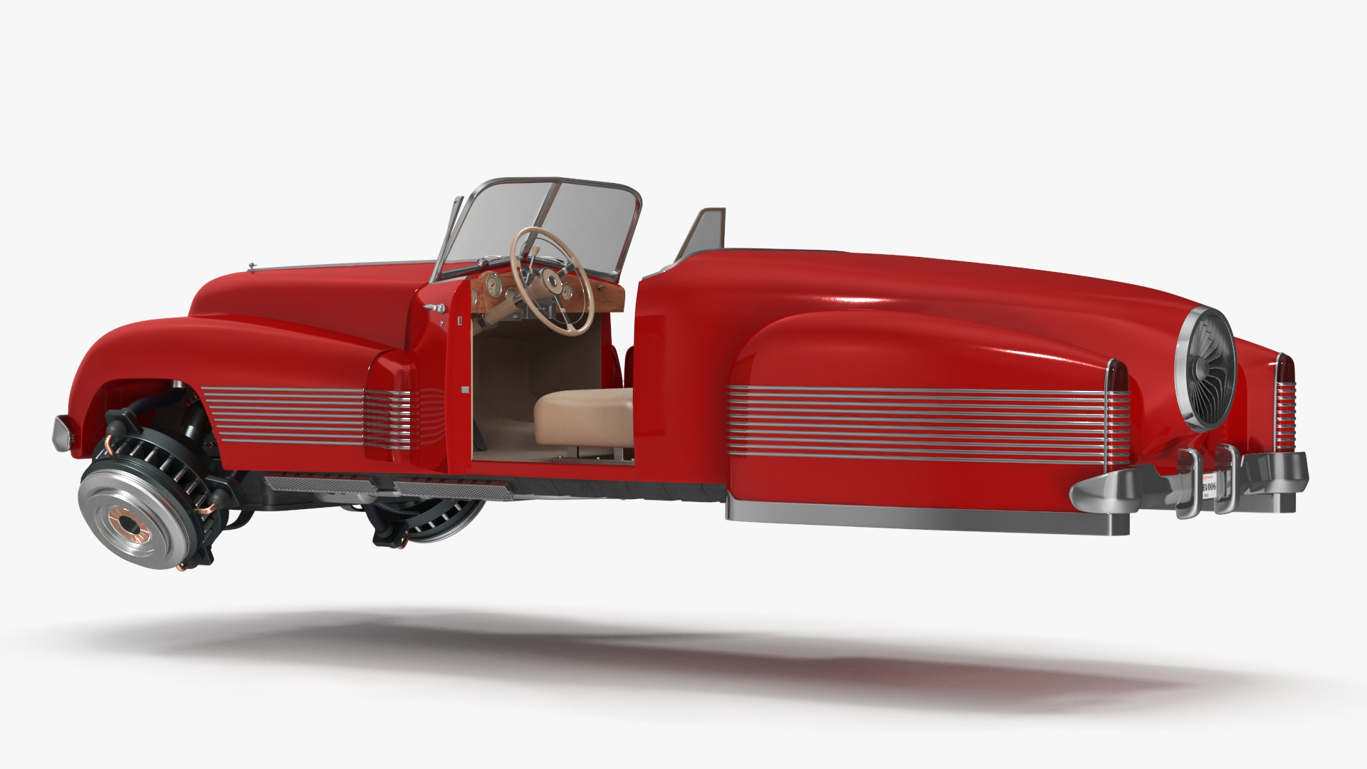 Hover Retro Car Red New Rigged for Cinema 4D 3D model