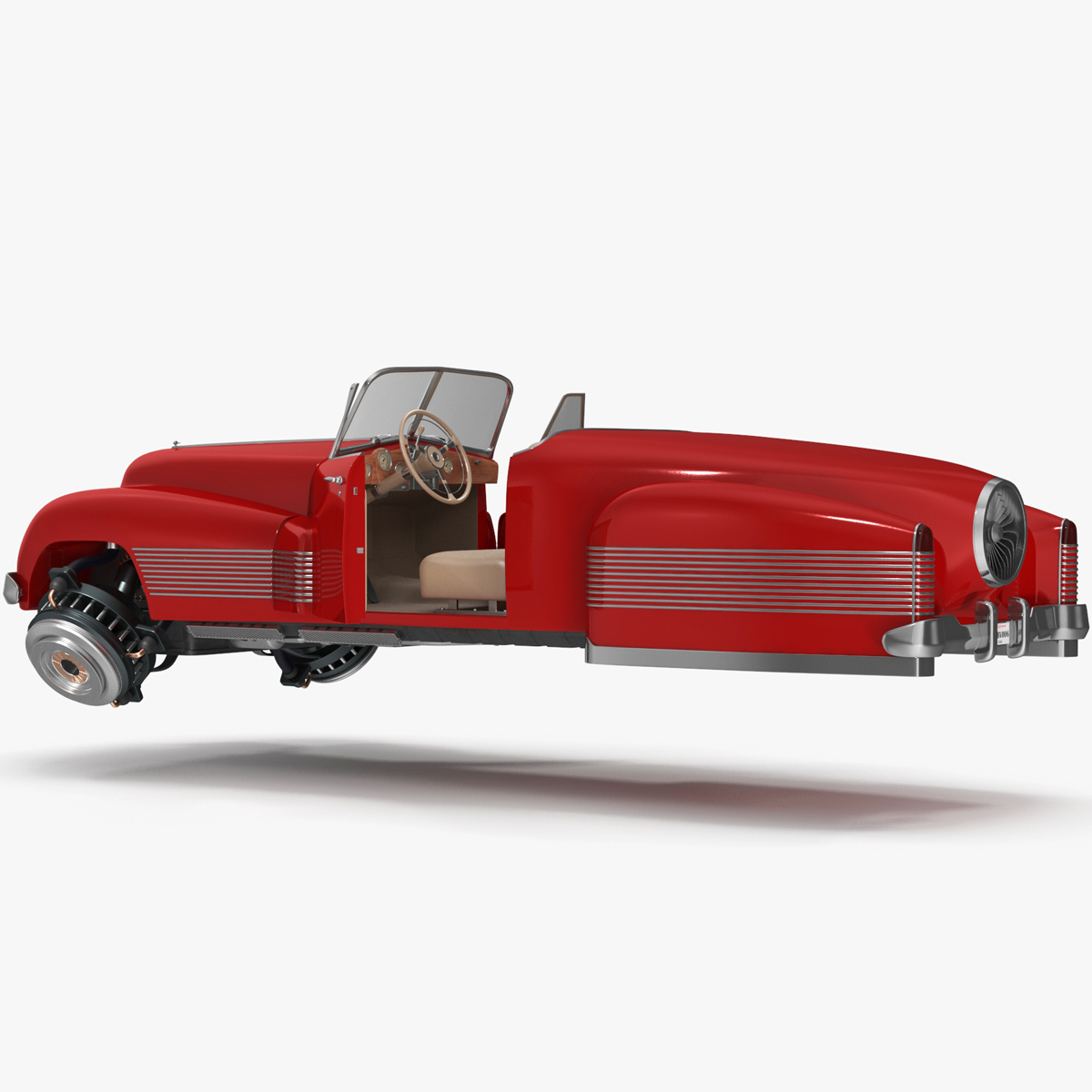Hover Retro Car Red New Rigged for Cinema 4D 3D model