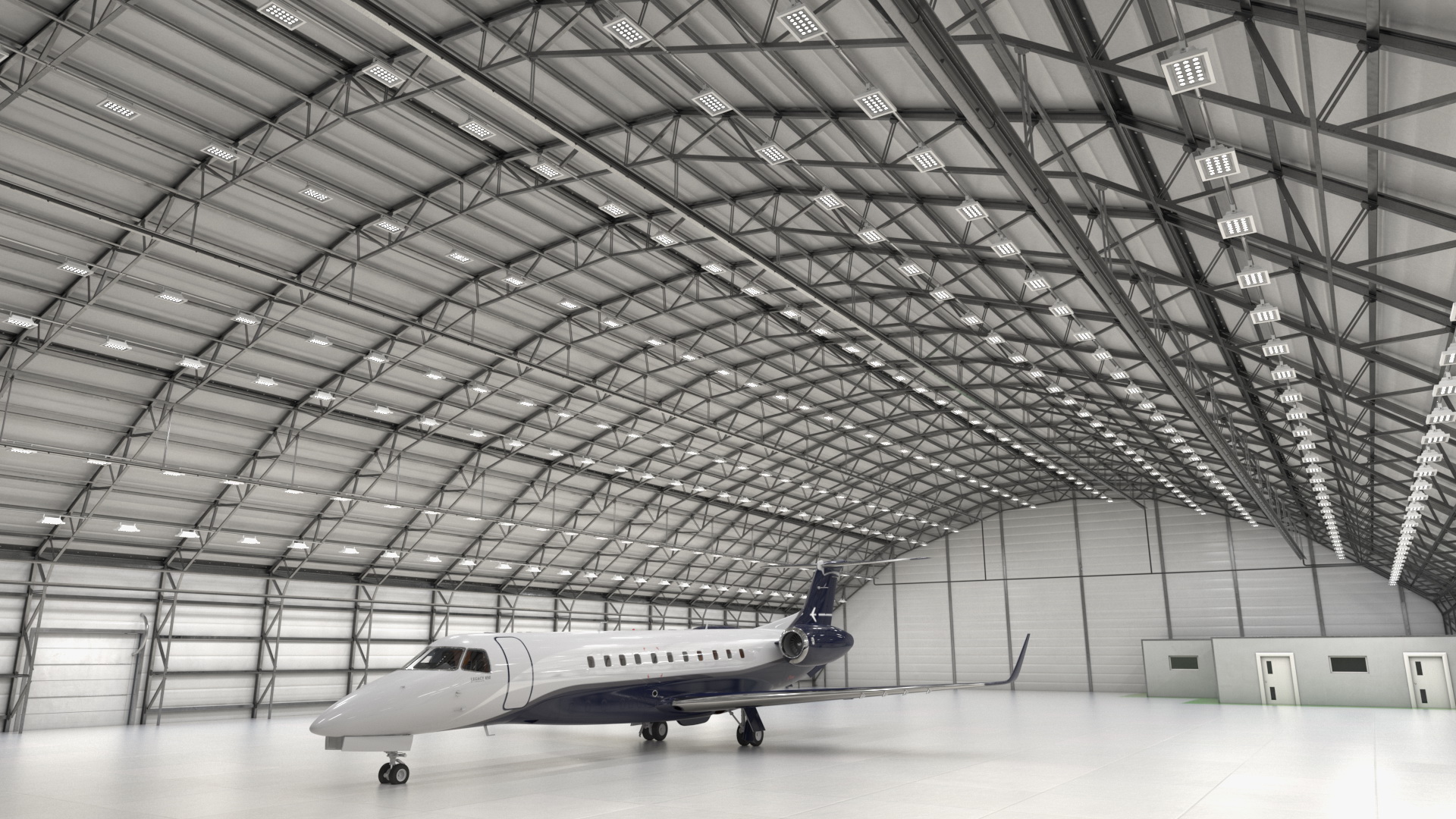 Private Jet Embraer Legacy 650E In Aircraft Hangar Rigged 3D