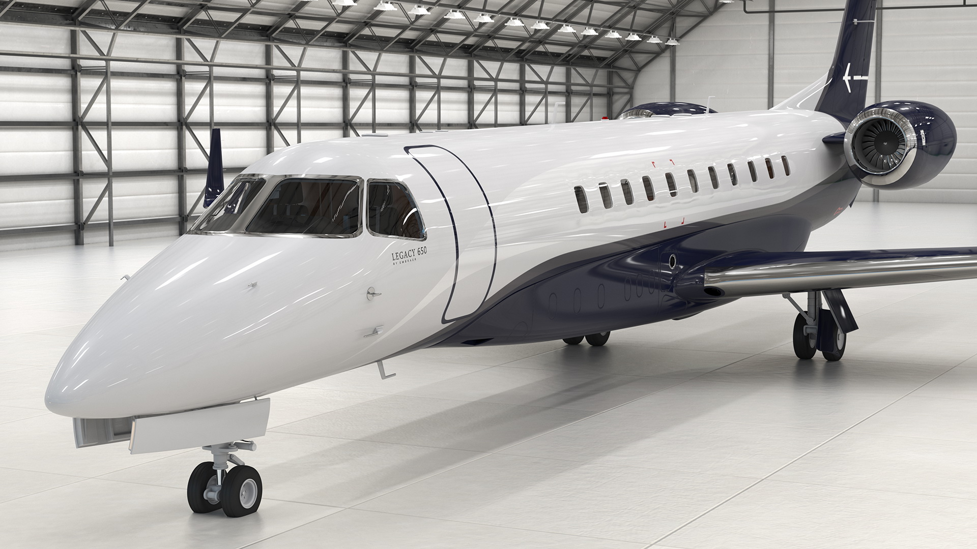 Private Jet Embraer Legacy 650E In Aircraft Hangar Rigged 3D