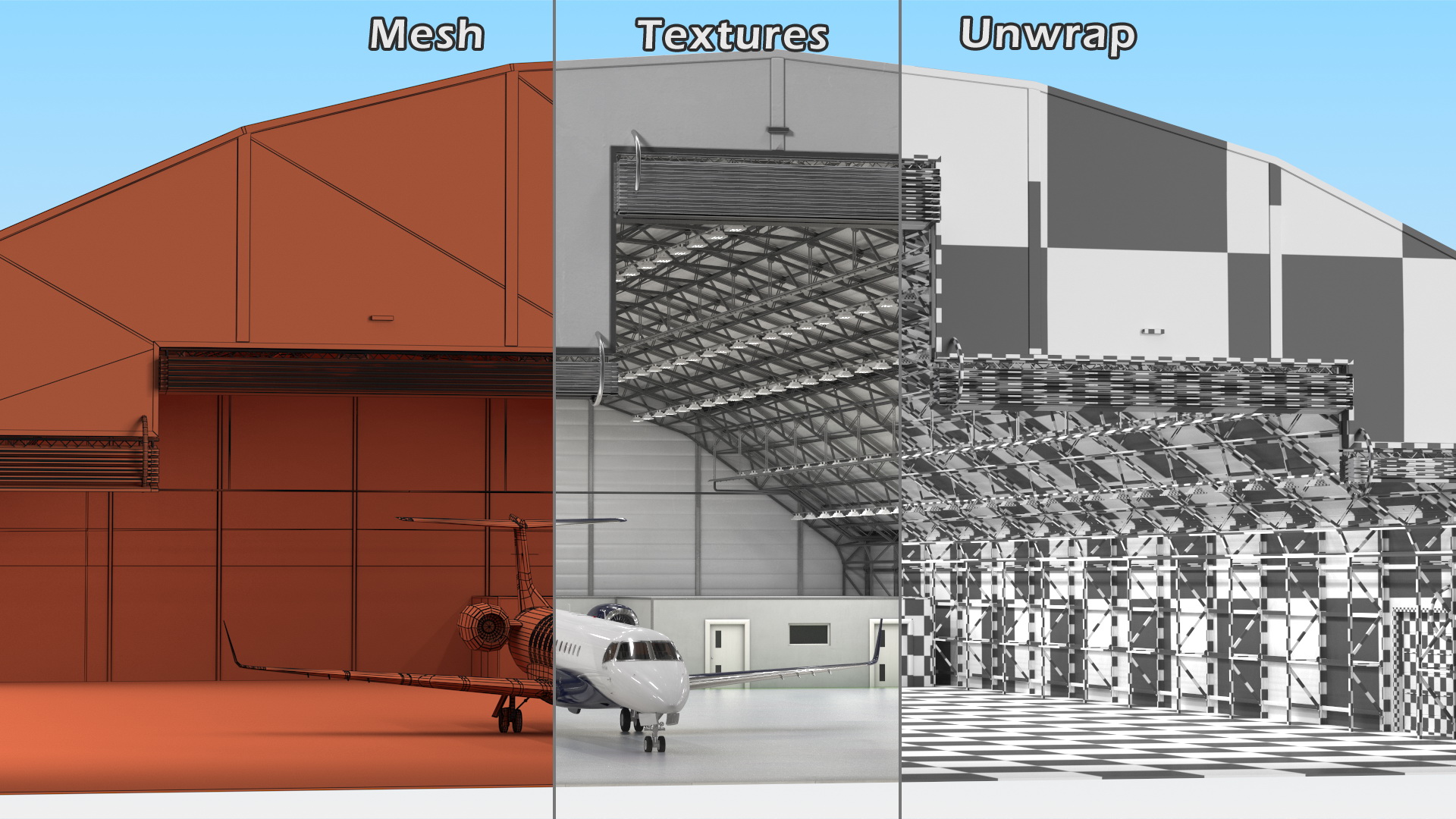 Private Jet Embraer Legacy 650E In Aircraft Hangar Rigged 3D