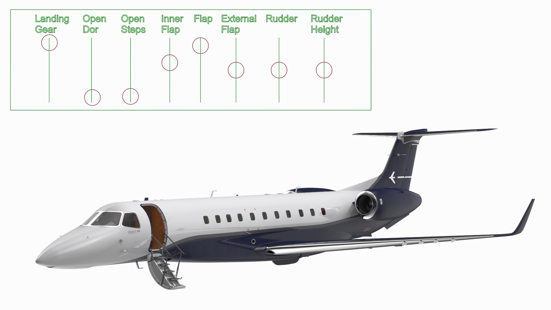 Private Jet Embraer Legacy 650E In Aircraft Hangar Rigged 3D