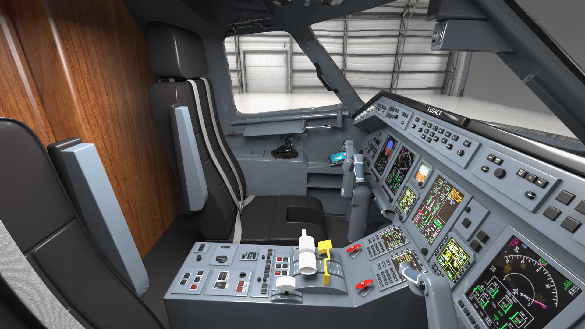 Private Jet Embraer Legacy 650E In Aircraft Hangar Rigged 3D