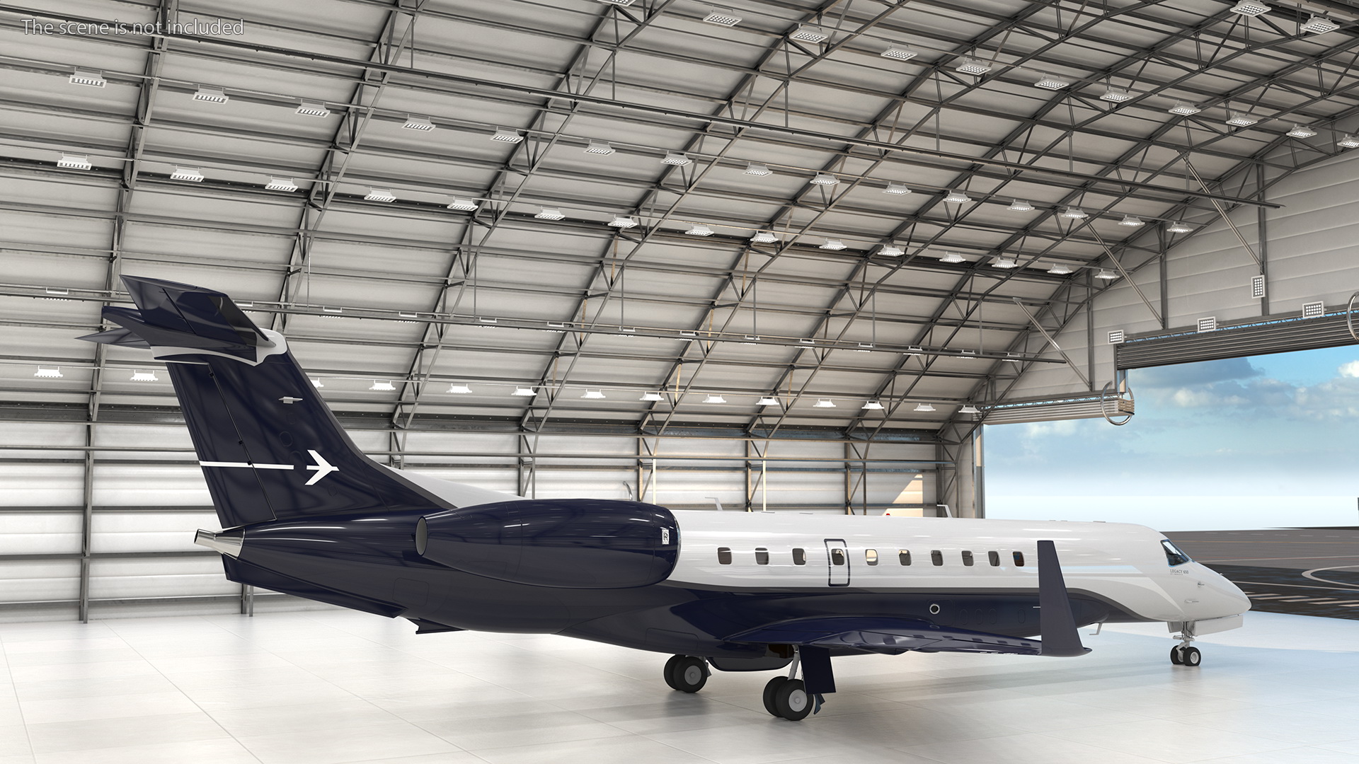 Private Jet Embraer Legacy 650E In Aircraft Hangar Rigged 3D