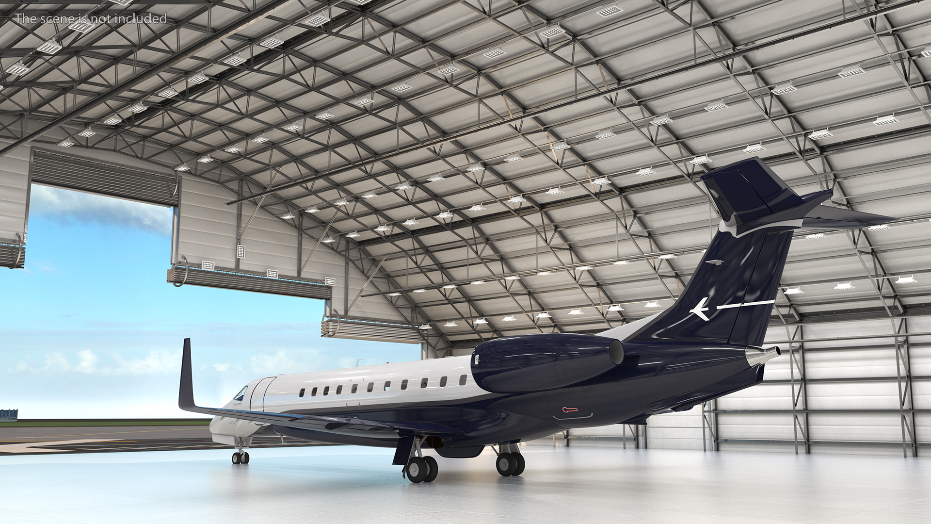 Private Jet Embraer Legacy 650E In Aircraft Hangar Rigged 3D
