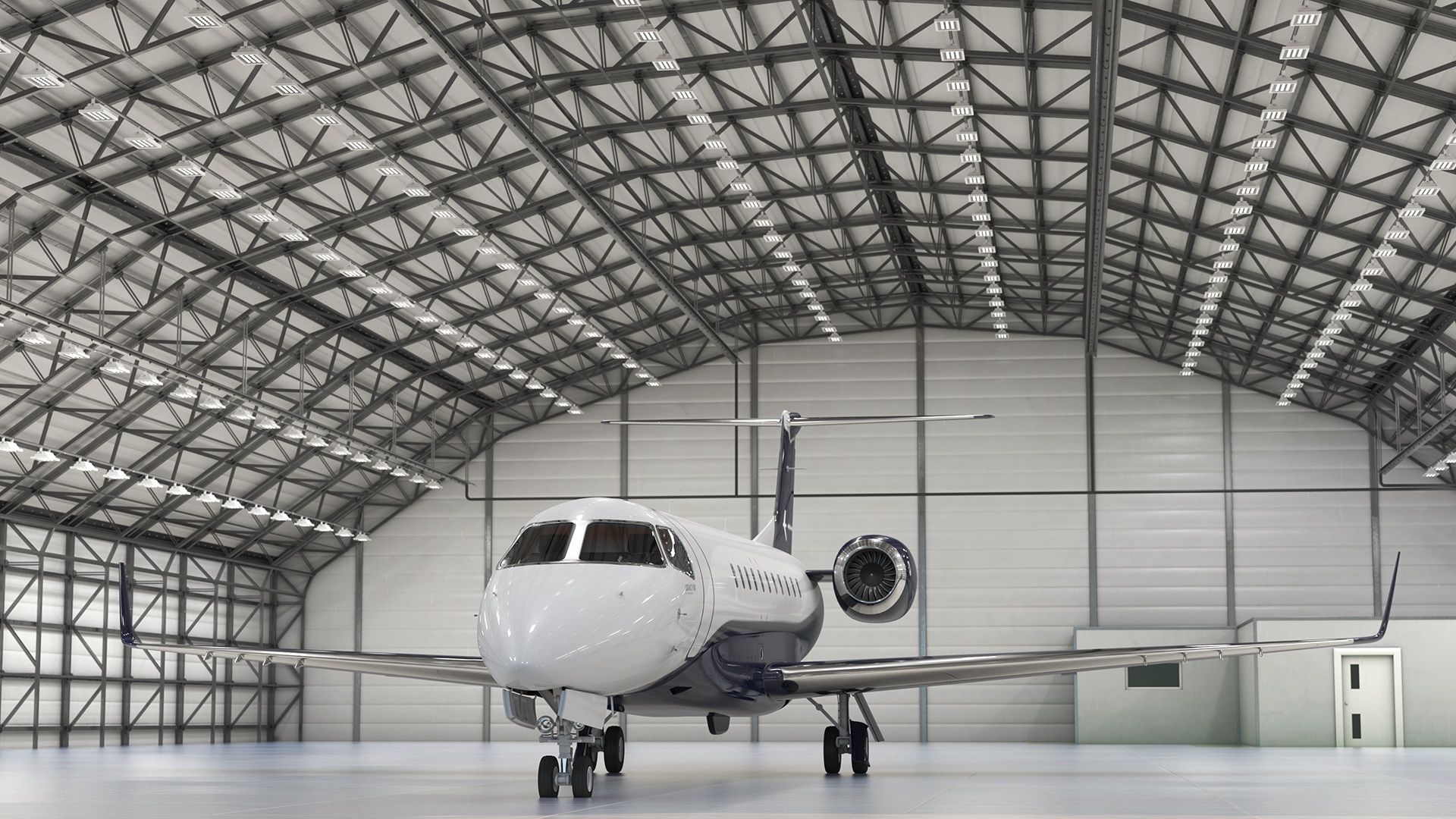Private Jet Embraer Legacy 650E In Aircraft Hangar Rigged 3D