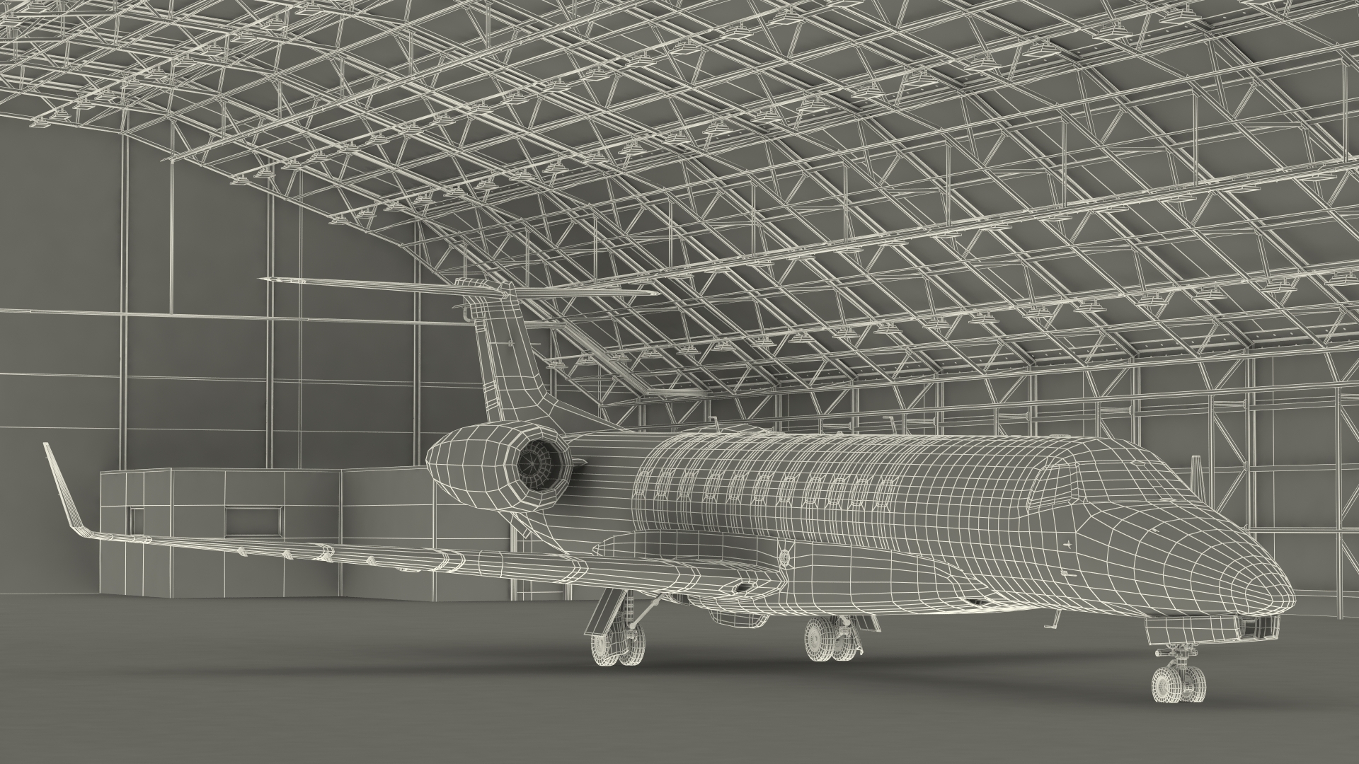 Private Jet Embraer Legacy 650E In Aircraft Hangar Rigged 3D