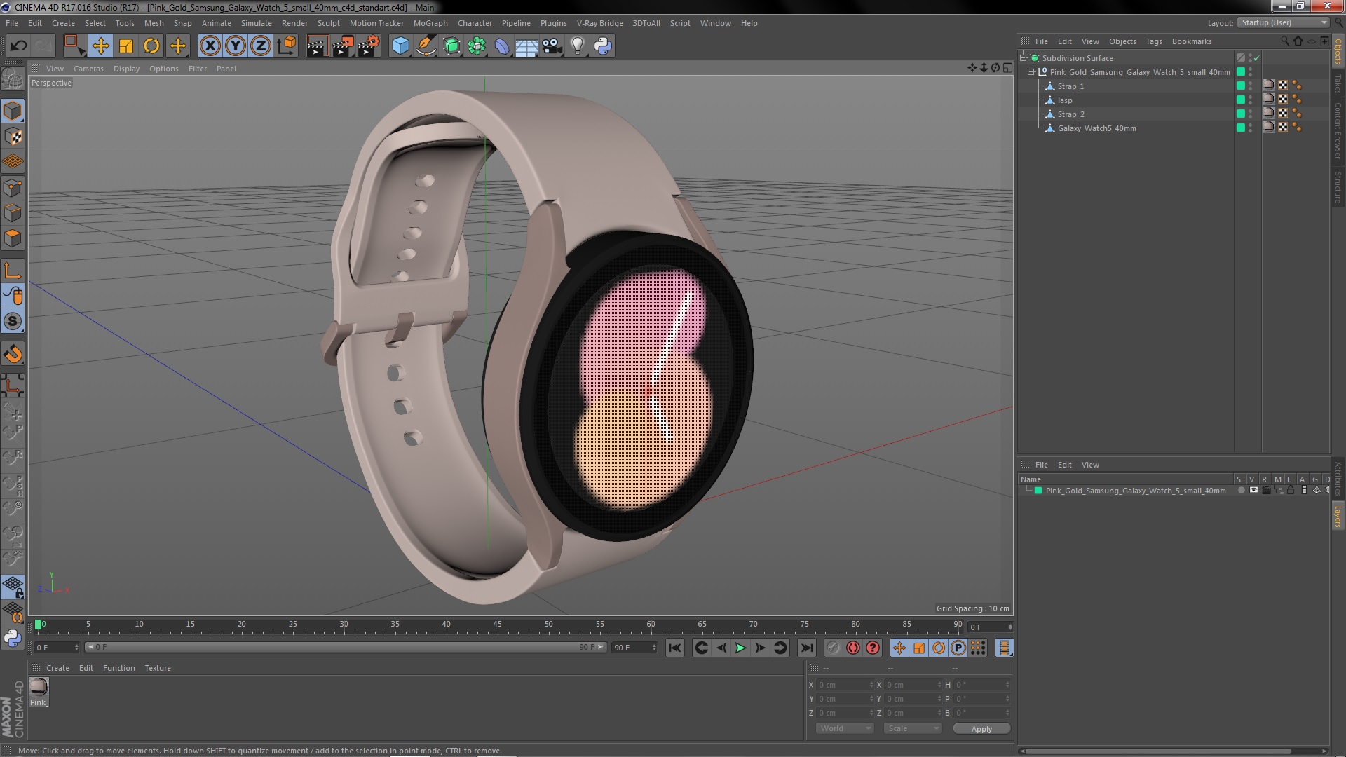 3D Pink Gold Samsung Galaxy Watch 5 small 40mm model