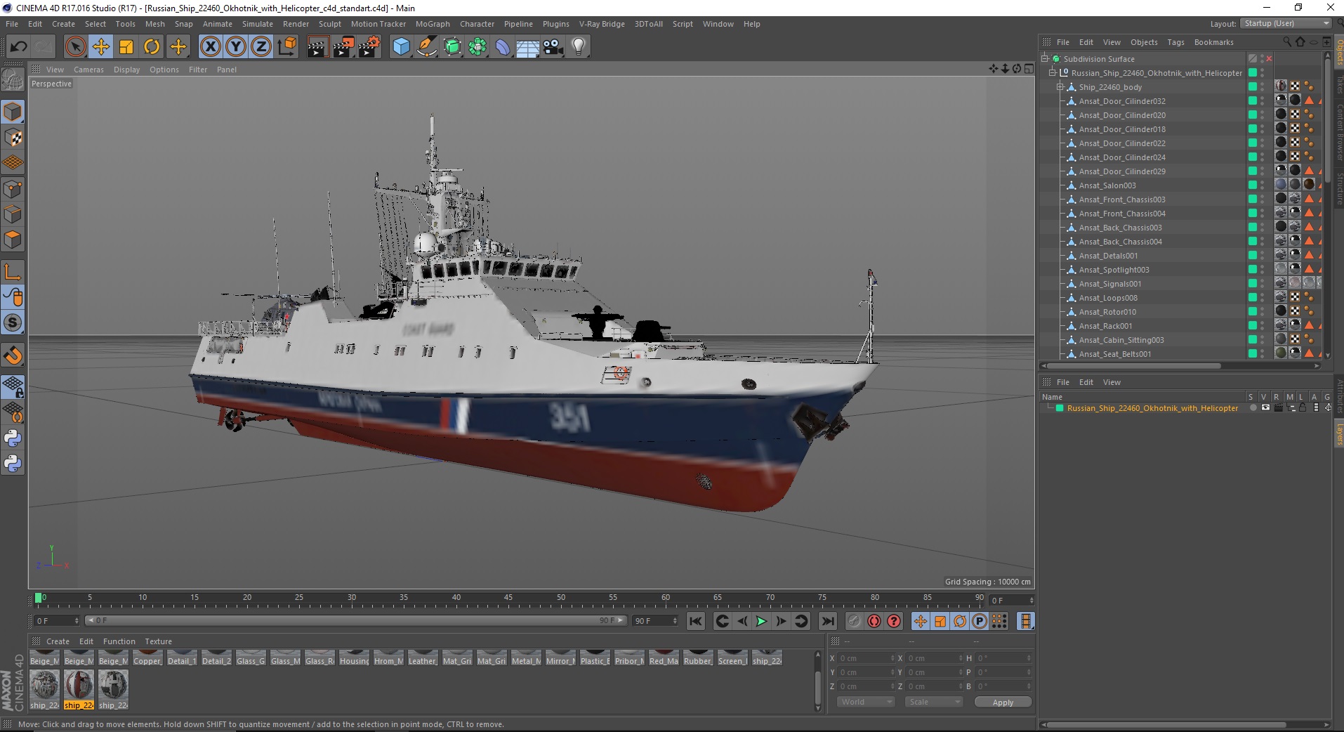 3D Russian Ship 22460 Okhotnik with Helicopter model