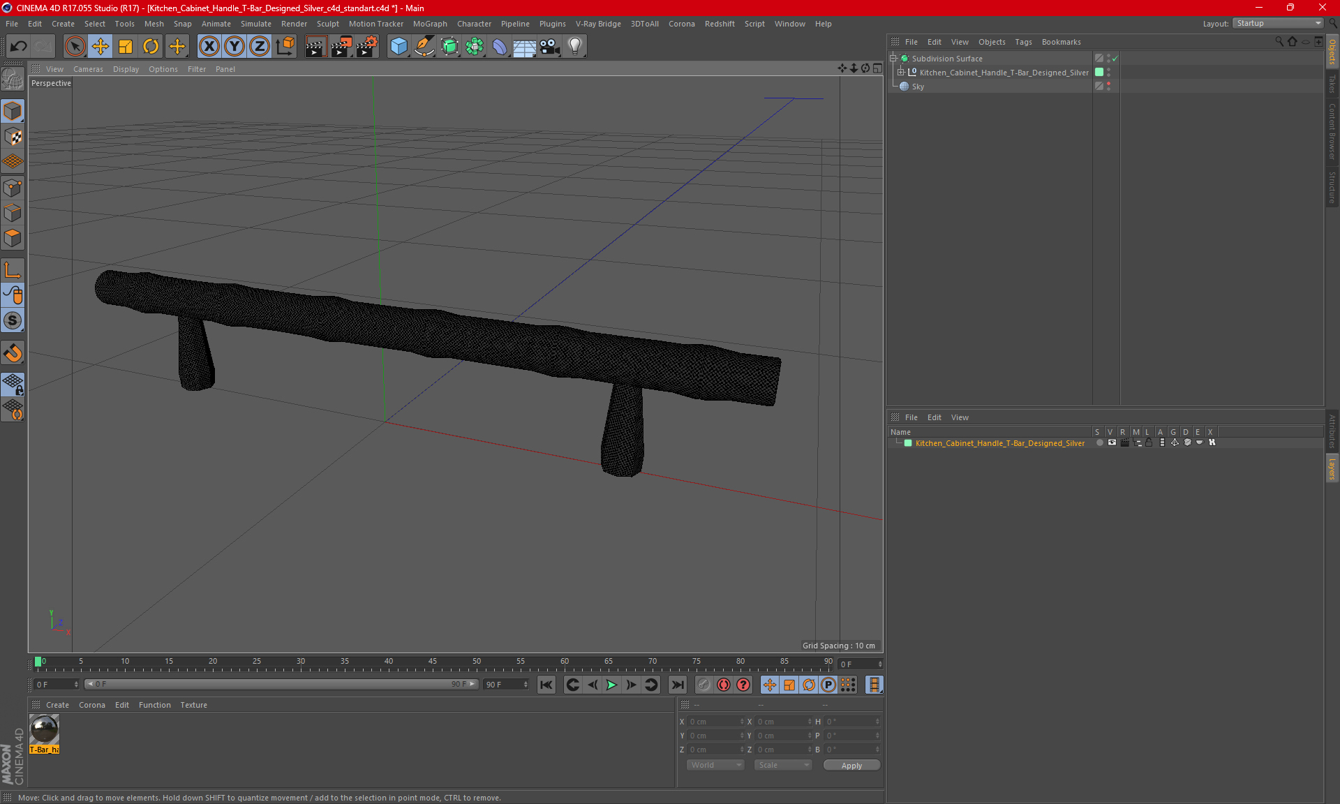 Kitchen Cabinet Handle T-Bar Designed Silver 3D model