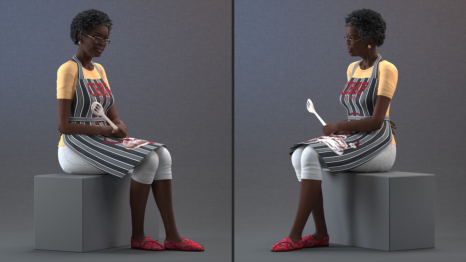 3D Cook Style Afro American Old Lady Sitting