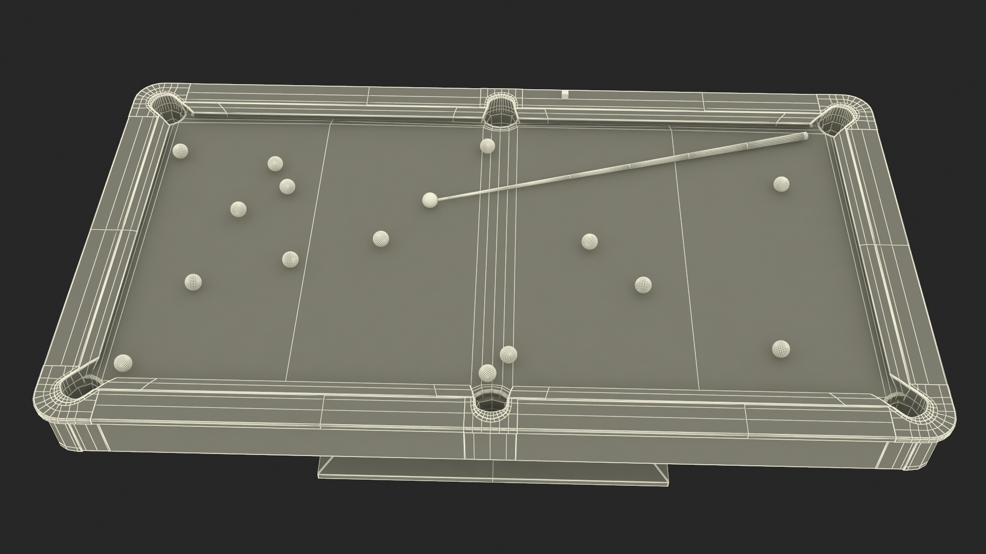 Billiards Black Table Rasson with Balls and Cue 3D