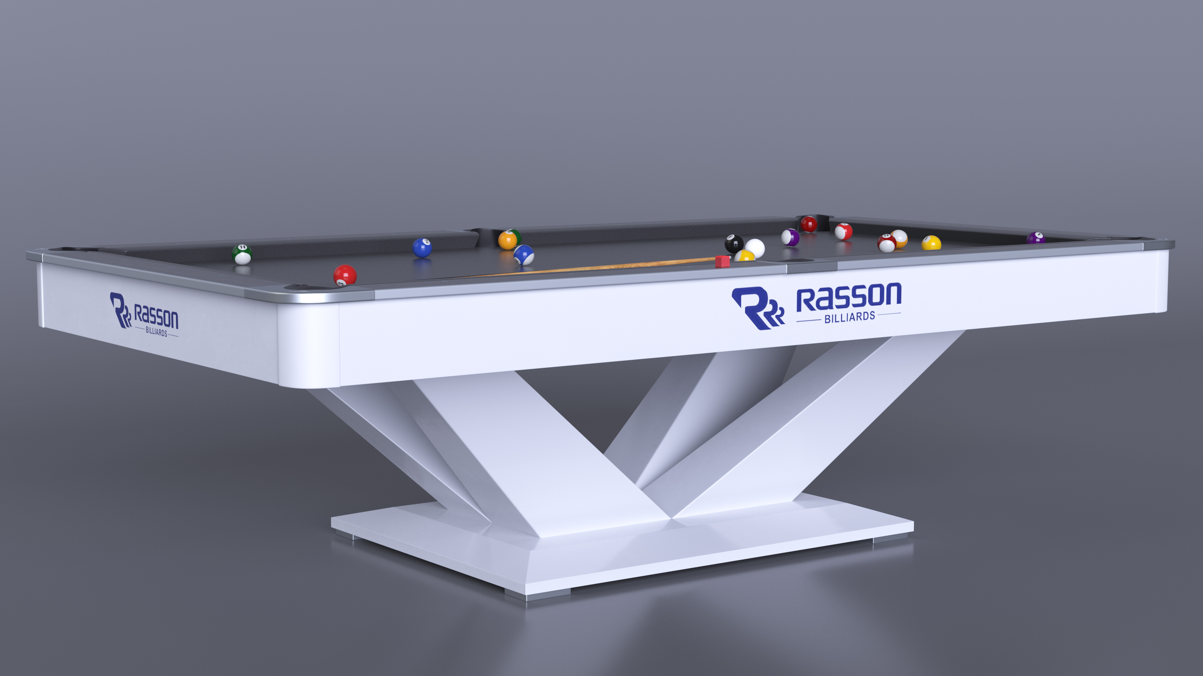 Billiards Black Table Rasson with Balls and Cue 3D