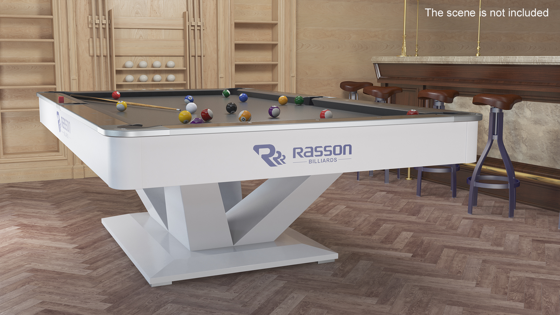Billiards Black Table Rasson with Balls and Cue 3D