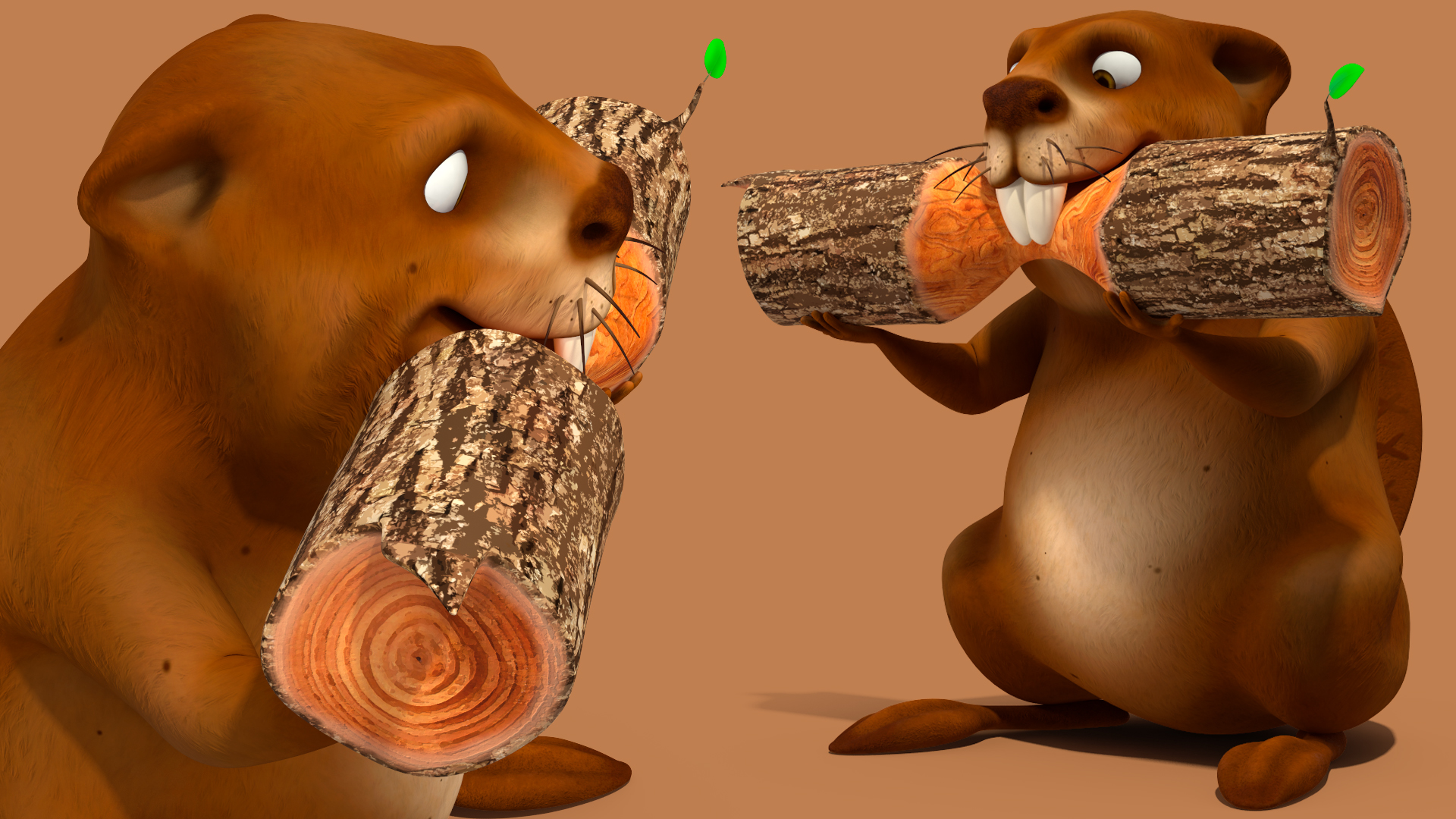 3D Cartoon Beaver with Tools Set Rigged