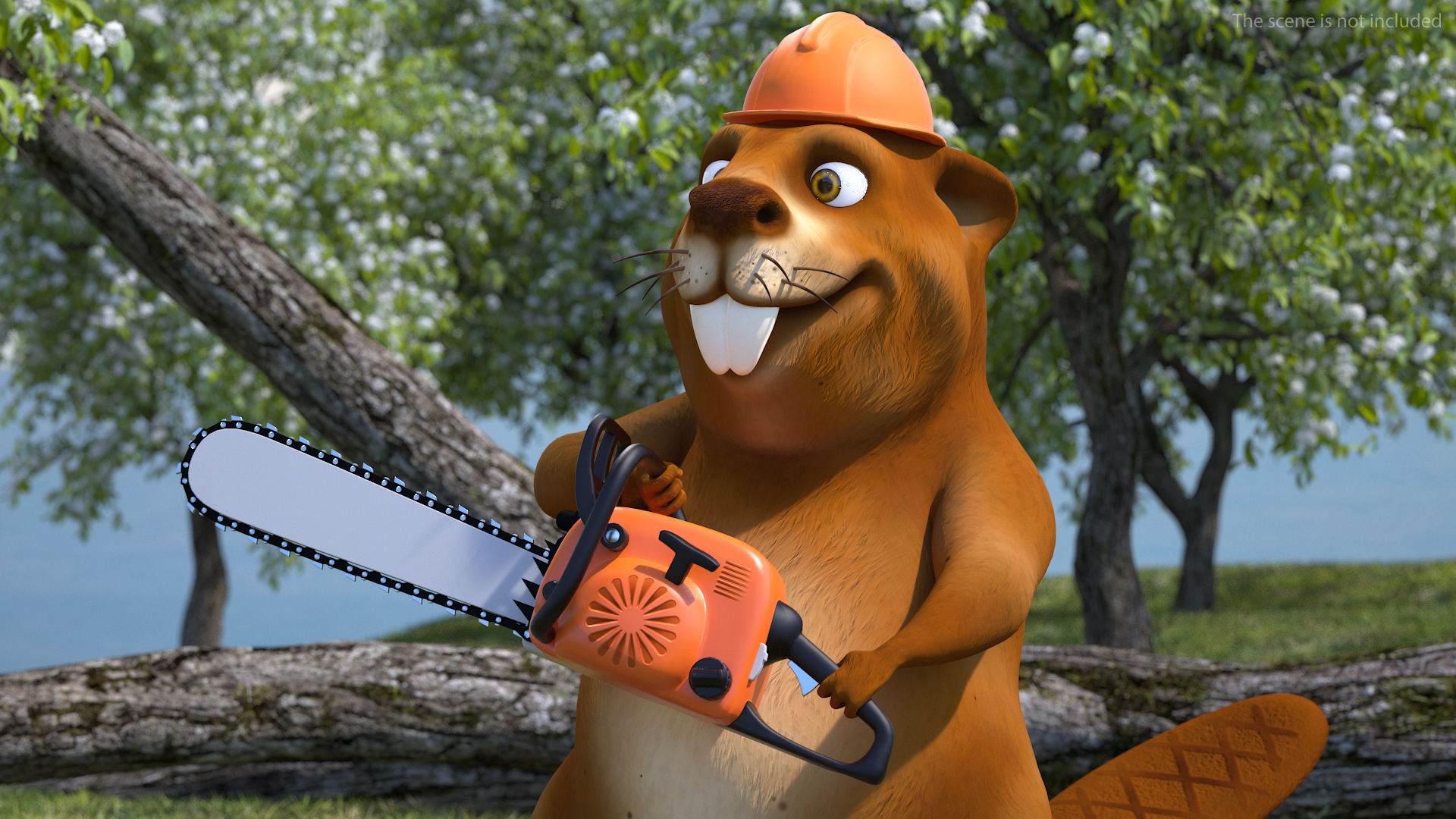 3D Cartoon Beaver with Tools Set Rigged