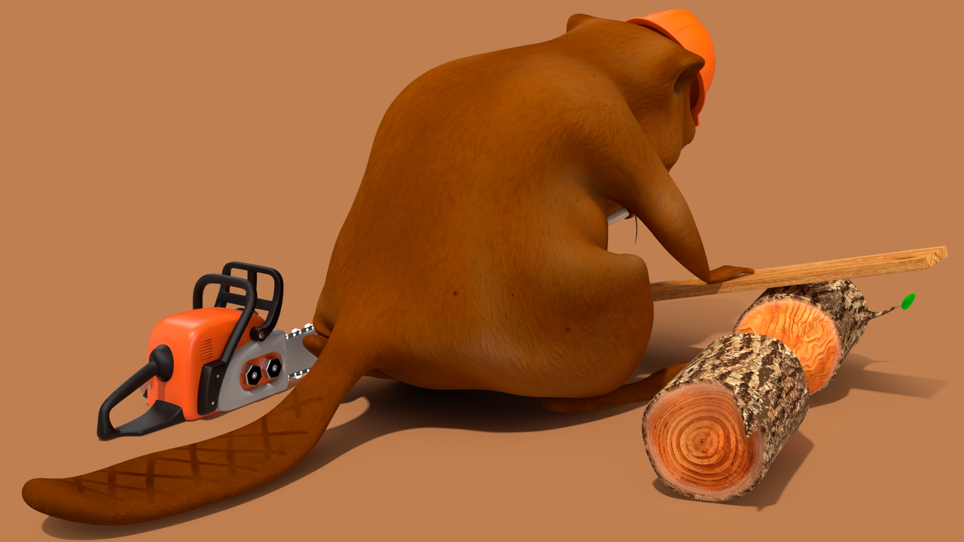 3D Cartoon Beaver with Tools Set Rigged
