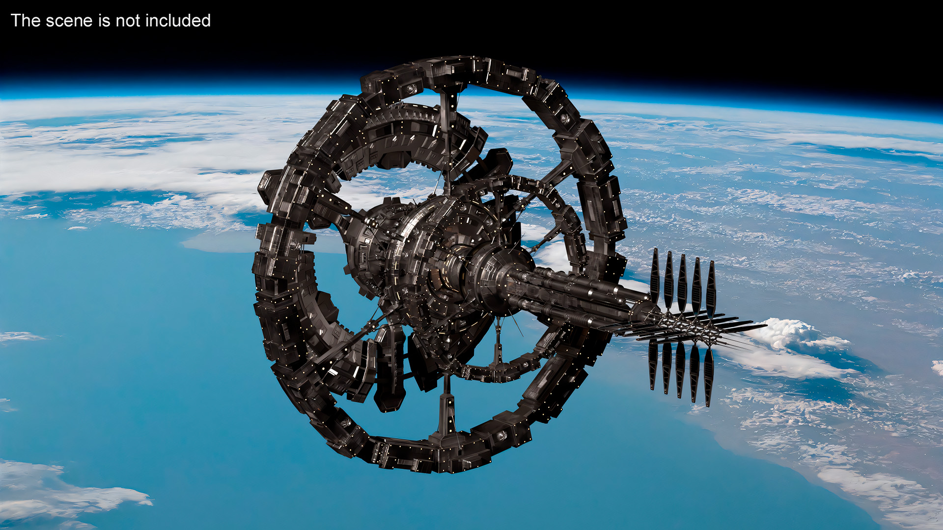 3D Sci-Fi Space Station Black