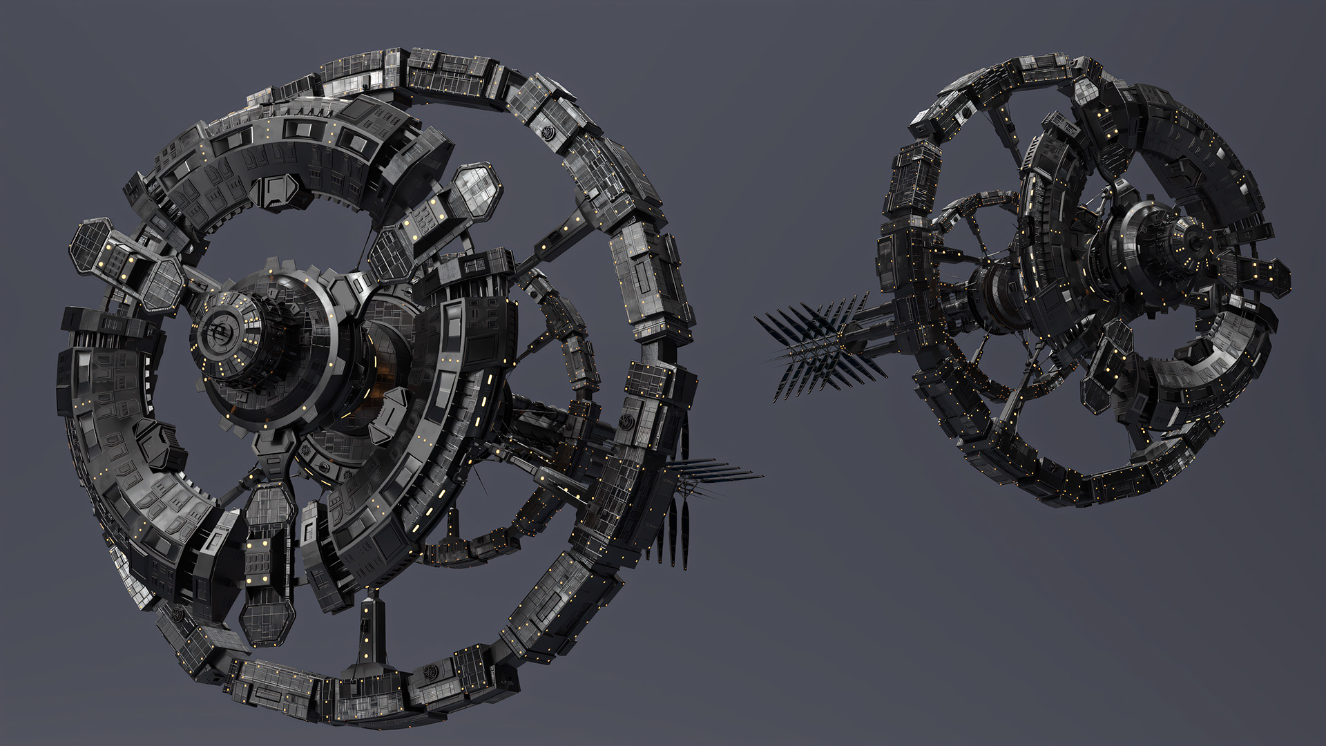 3D Sci-Fi Space Station Black