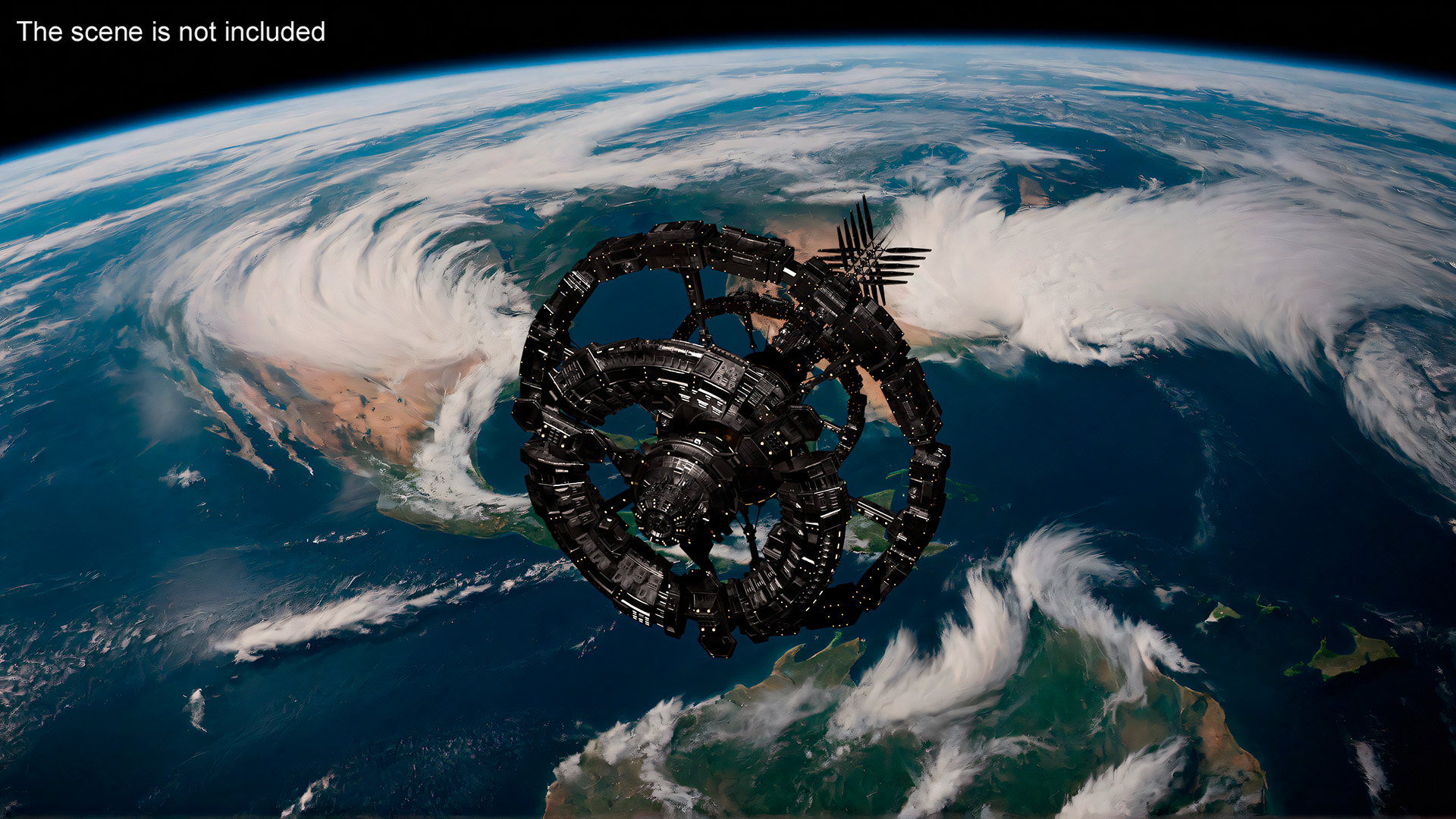 3D Sci-Fi Space Station Black