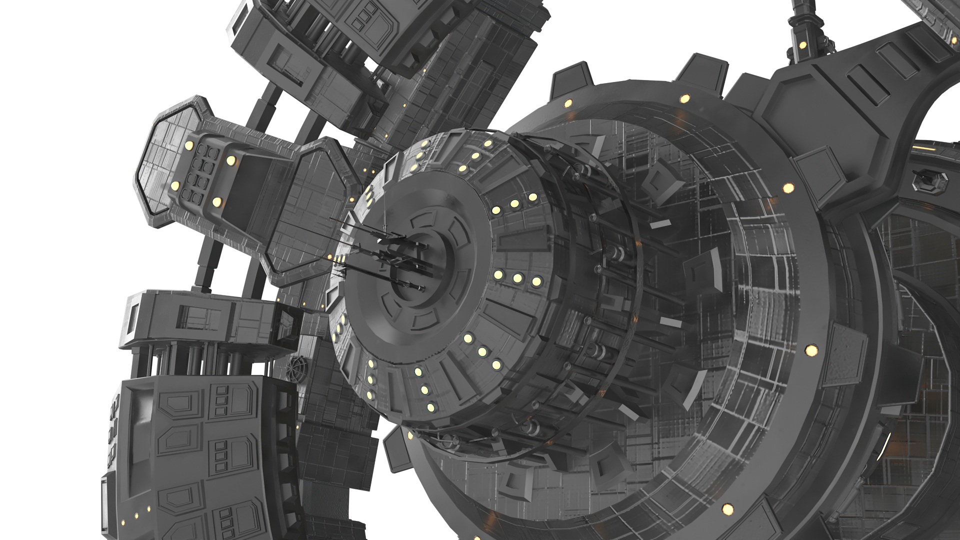 3D Sci-Fi Space Station Black