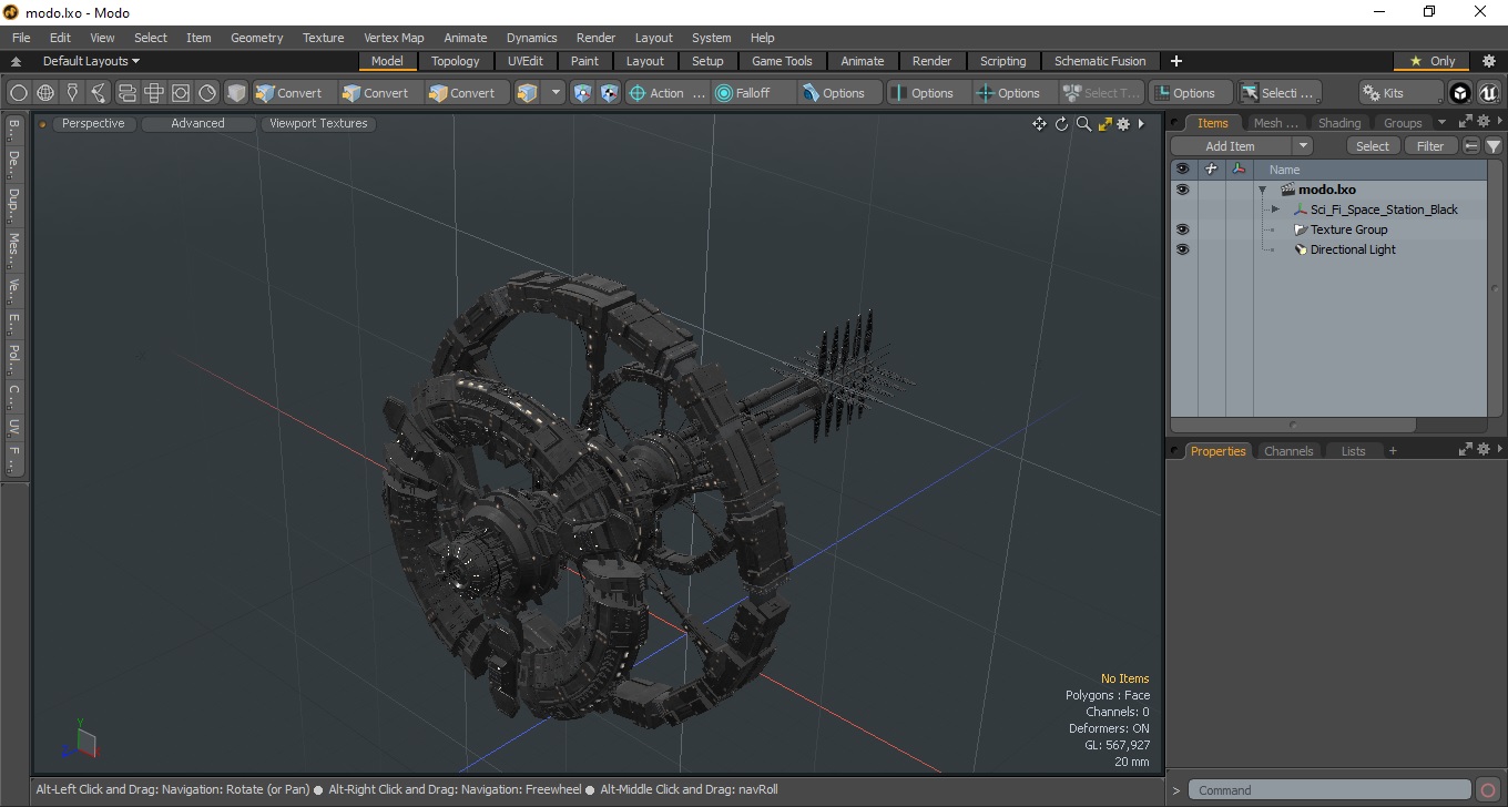 3D Sci-Fi Space Station Black