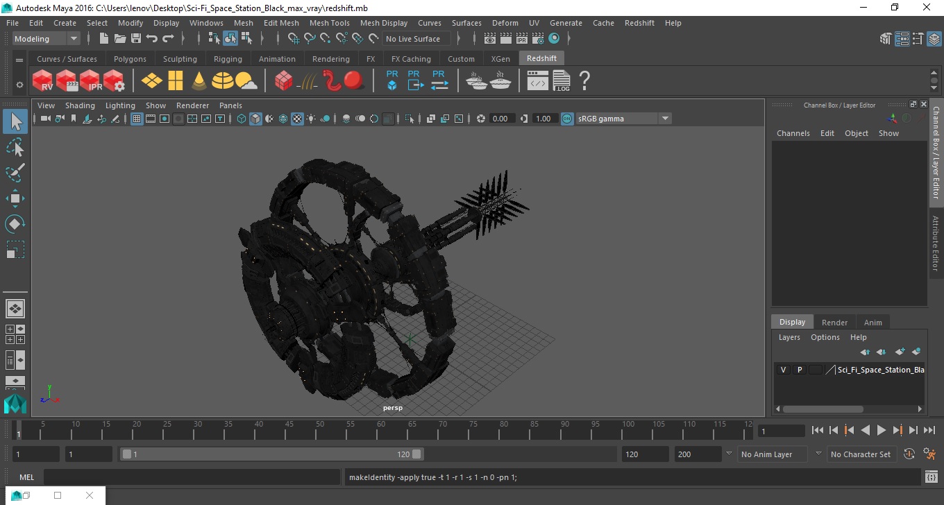 3D Sci-Fi Space Station Black