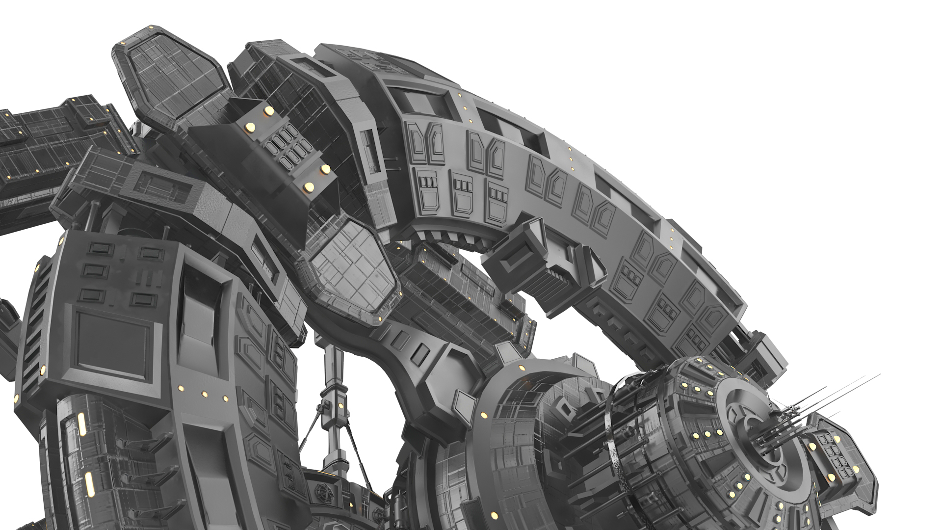 3D Sci-Fi Space Station Black