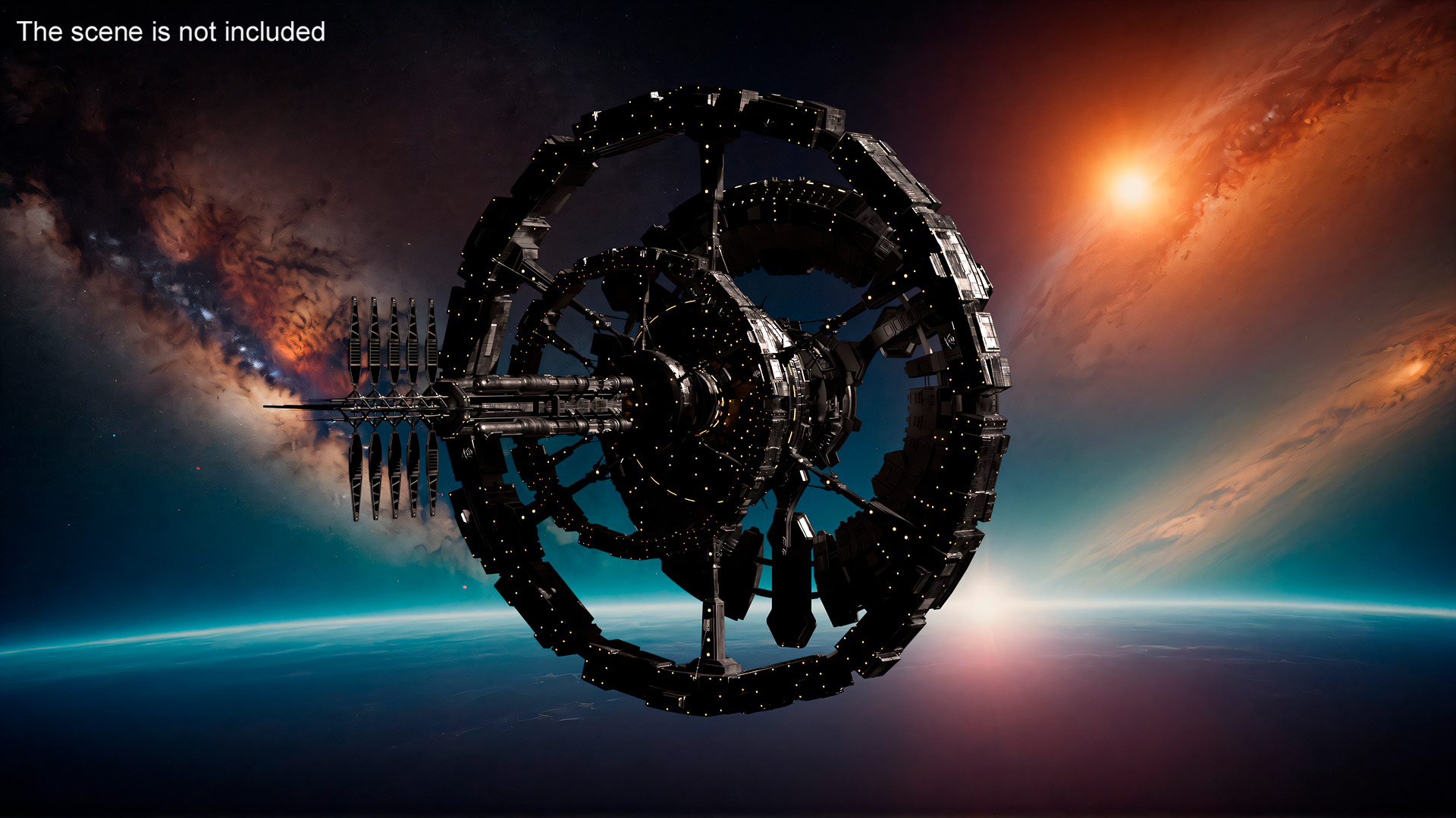 3D Sci-Fi Space Station Black