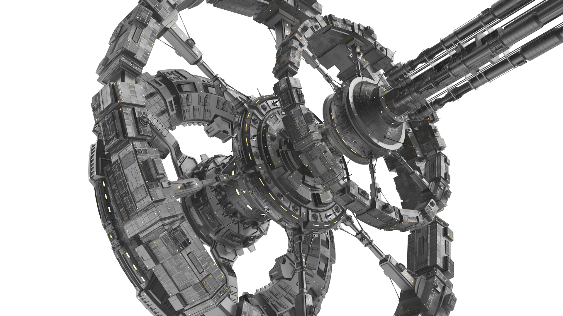 3D Sci-Fi Space Station Black
