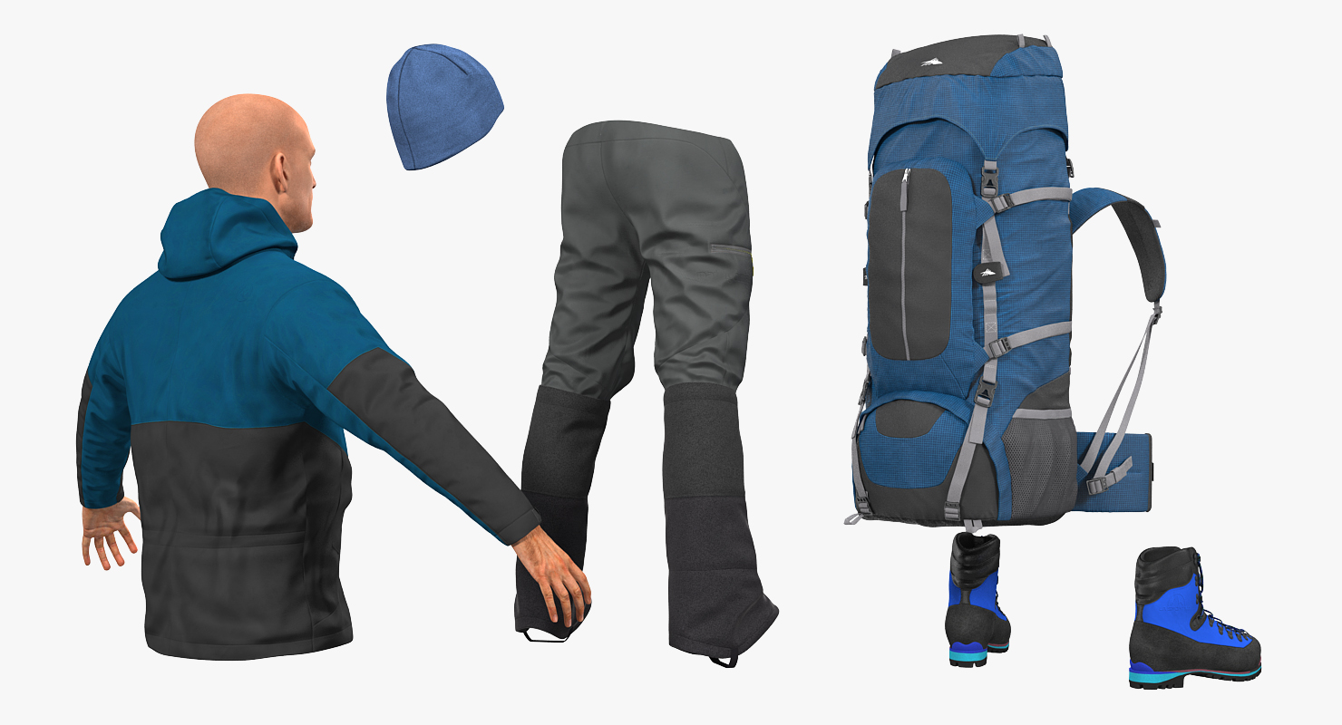 Winter Hiking Clothes Men with Backpack 3D model
