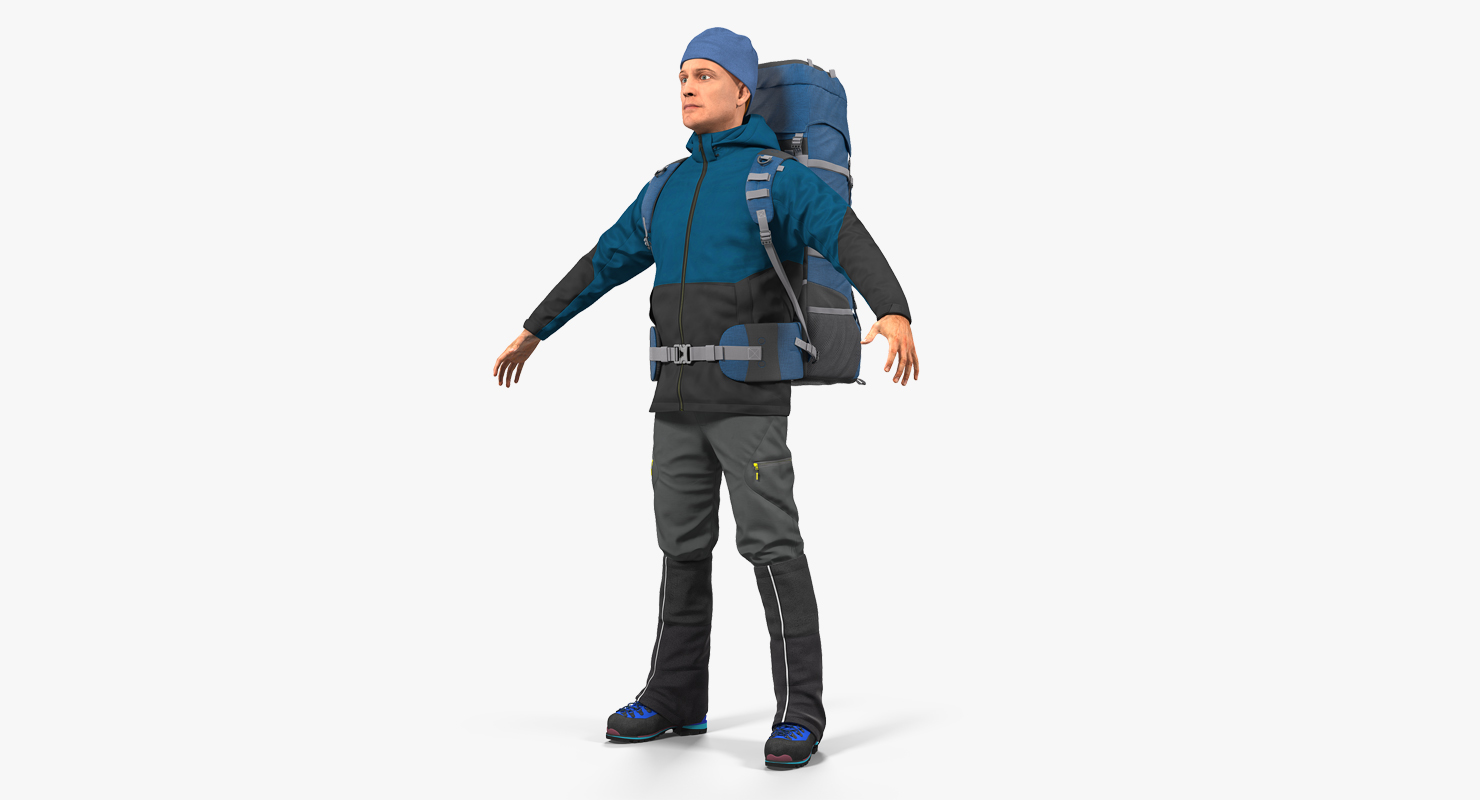 Winter Hiking Clothes Men with Backpack 3D model