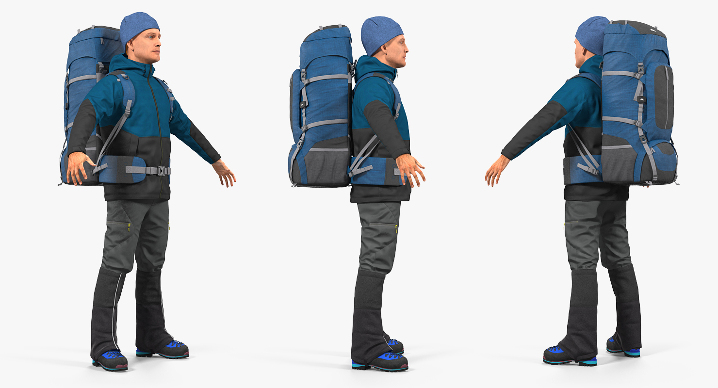 Winter Hiking Clothes Men with Backpack 3D model