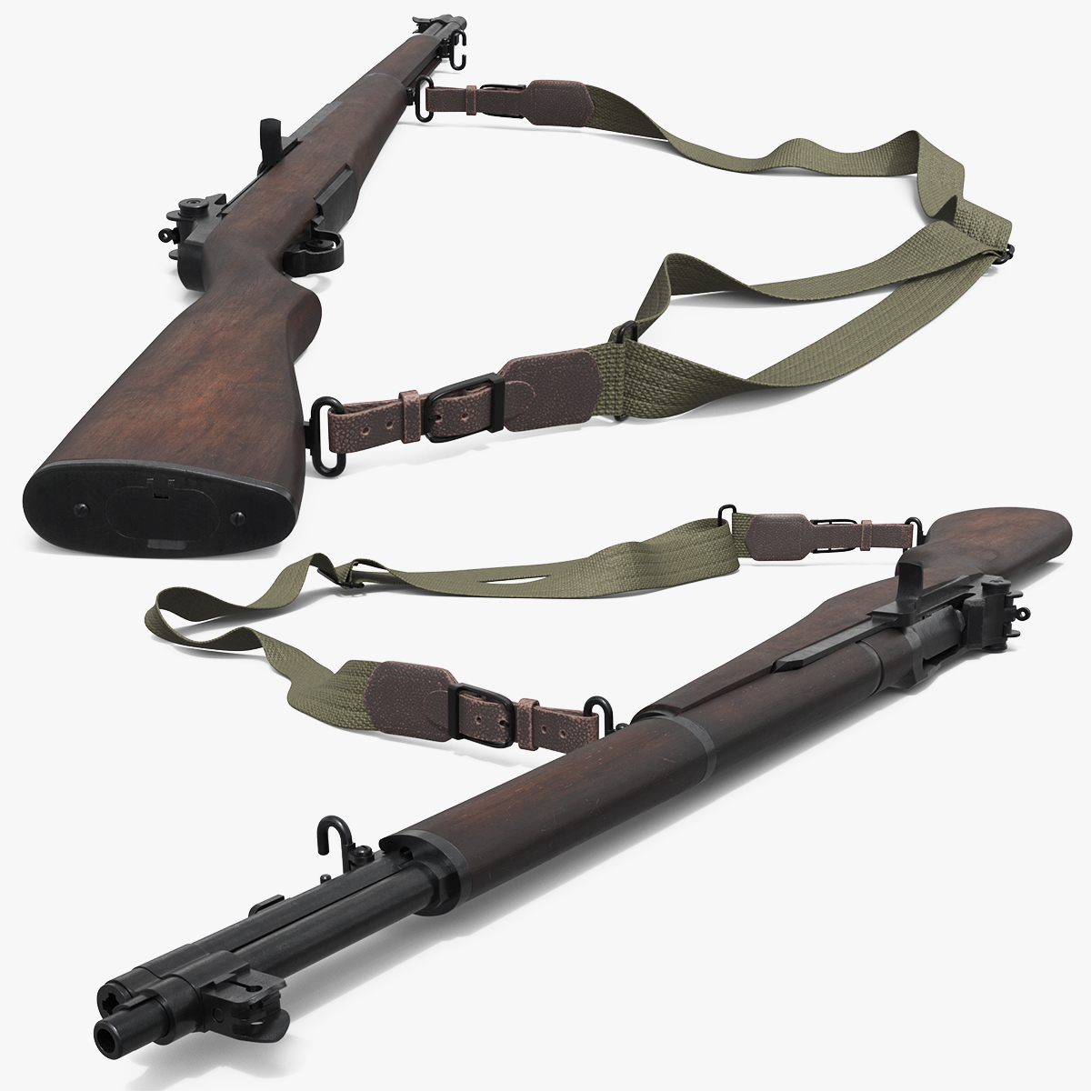 M1 Garand US Rifle with Sling Brown Old 3D model preview
