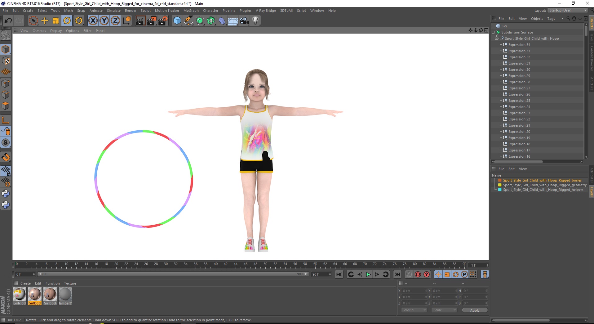 3D Sport Style Girl Child with Hoop Rigged for Cinema 4D model
