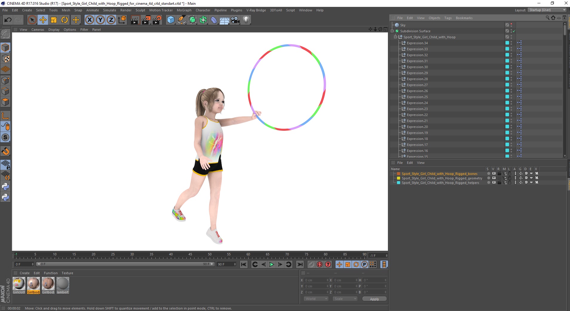 3D Sport Style Girl Child with Hoop Rigged for Cinema 4D model