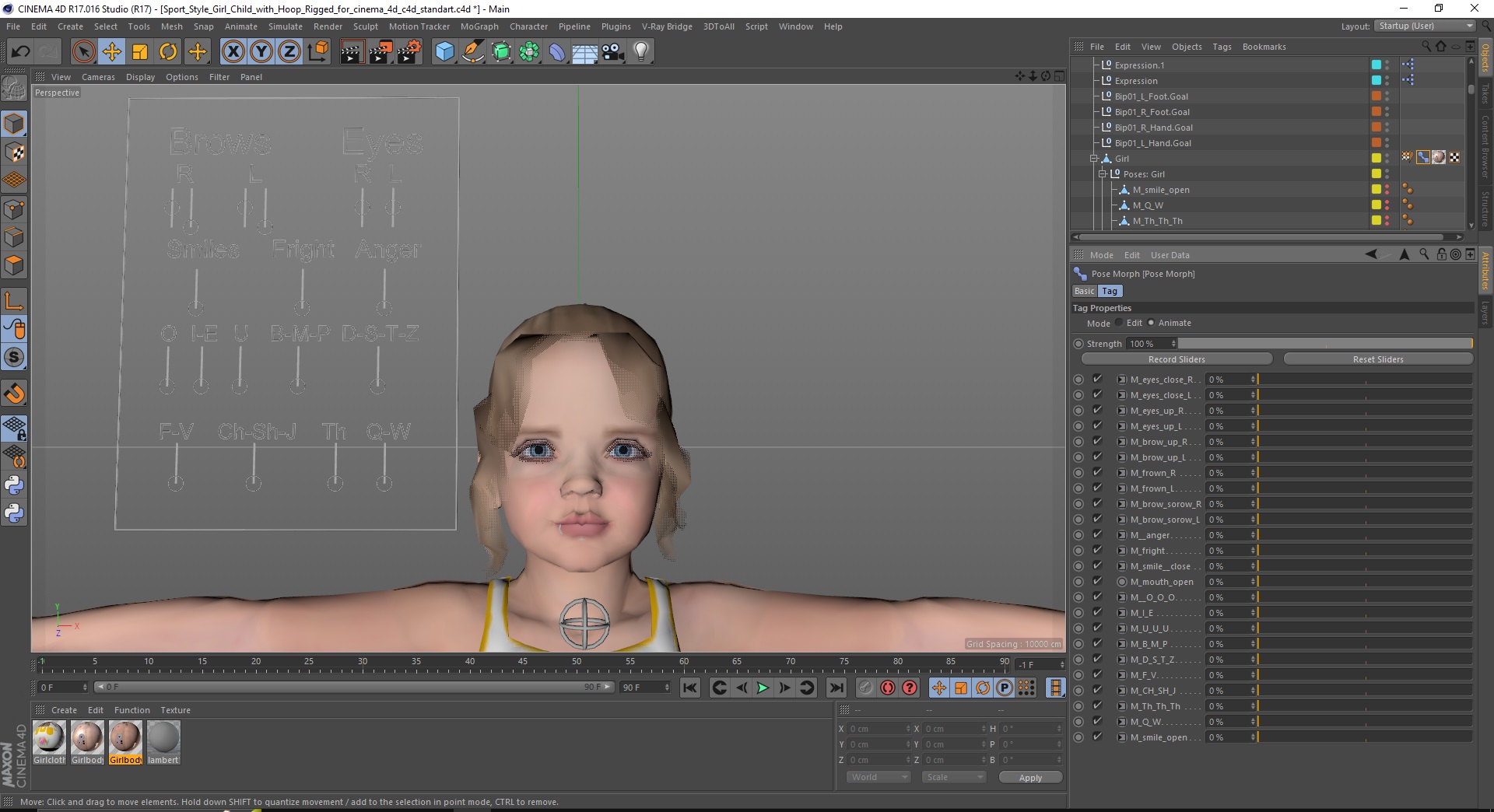 3D Sport Style Girl Child with Hoop Rigged for Cinema 4D model