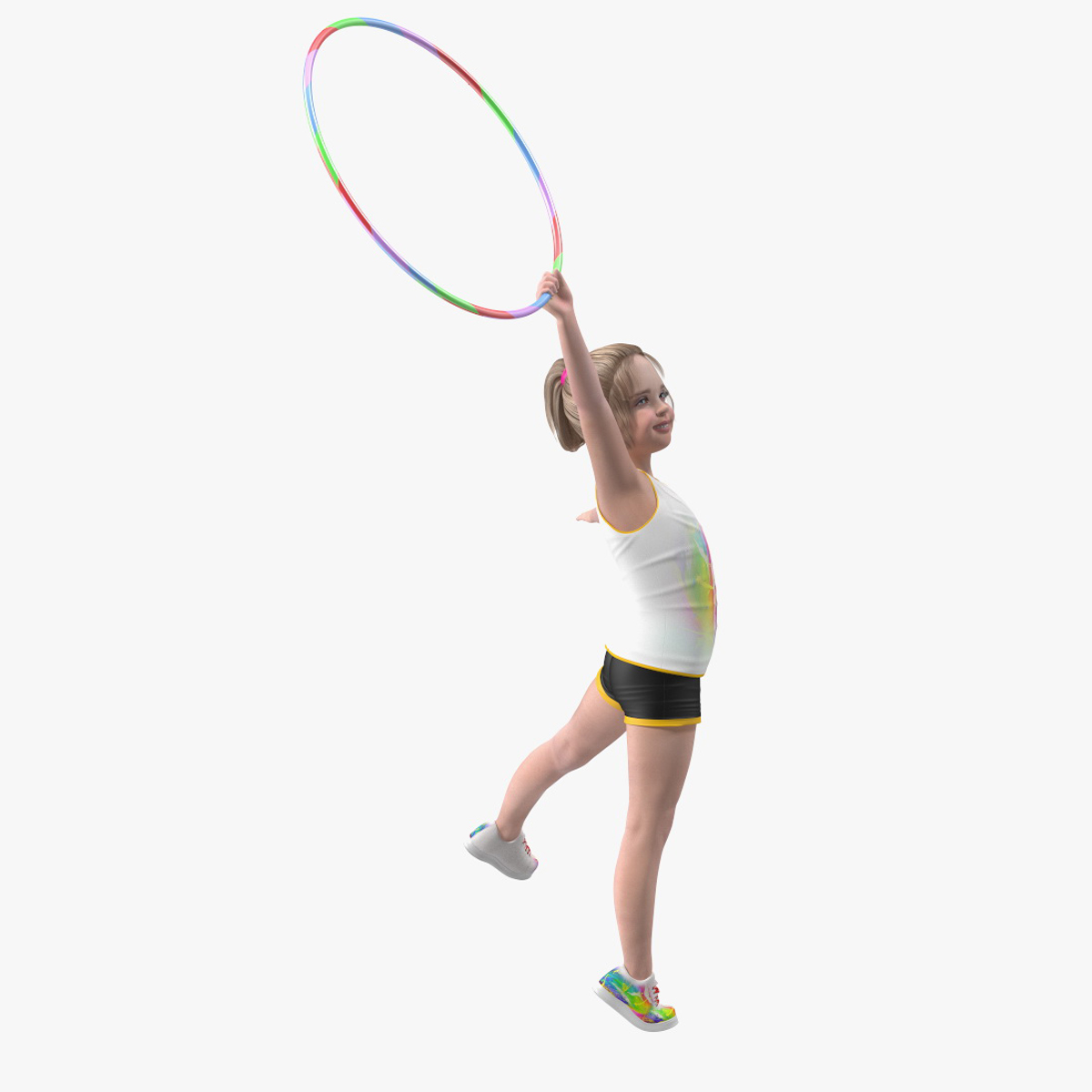 3D Sport Style Girl Child with Hoop Rigged for Cinema 4D model