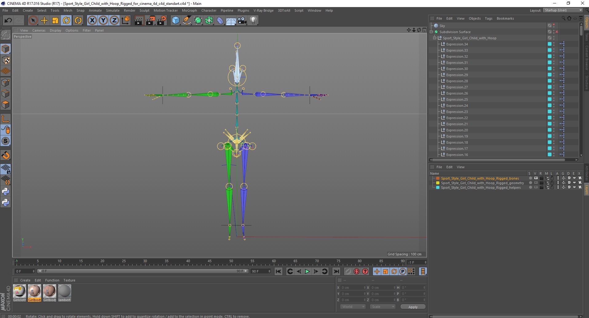 3D Sport Style Girl Child with Hoop Rigged for Cinema 4D model