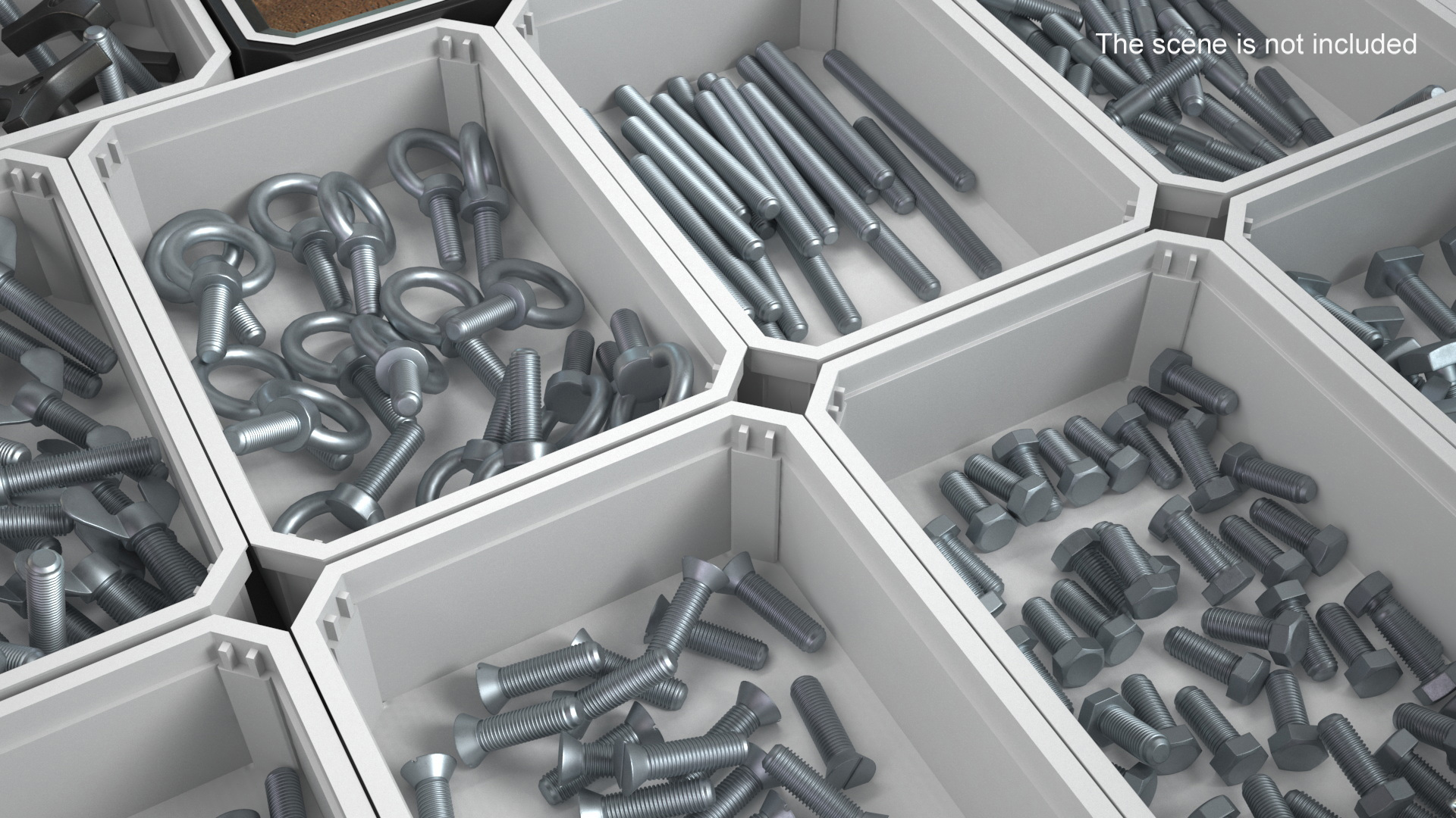 3D Galvanized Steel Nut and Bolt Set model