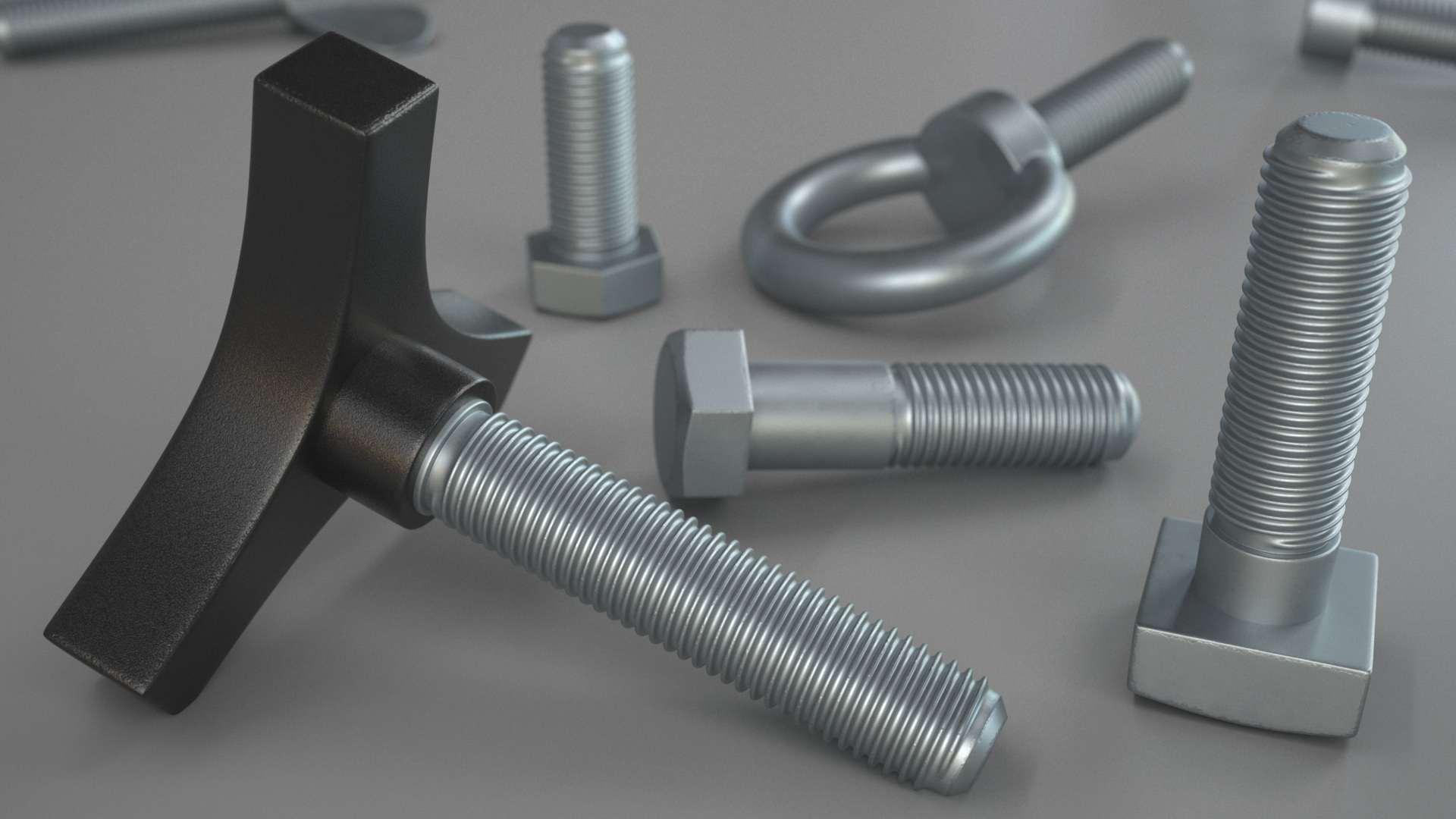 3D Galvanized Steel Nut and Bolt Set model