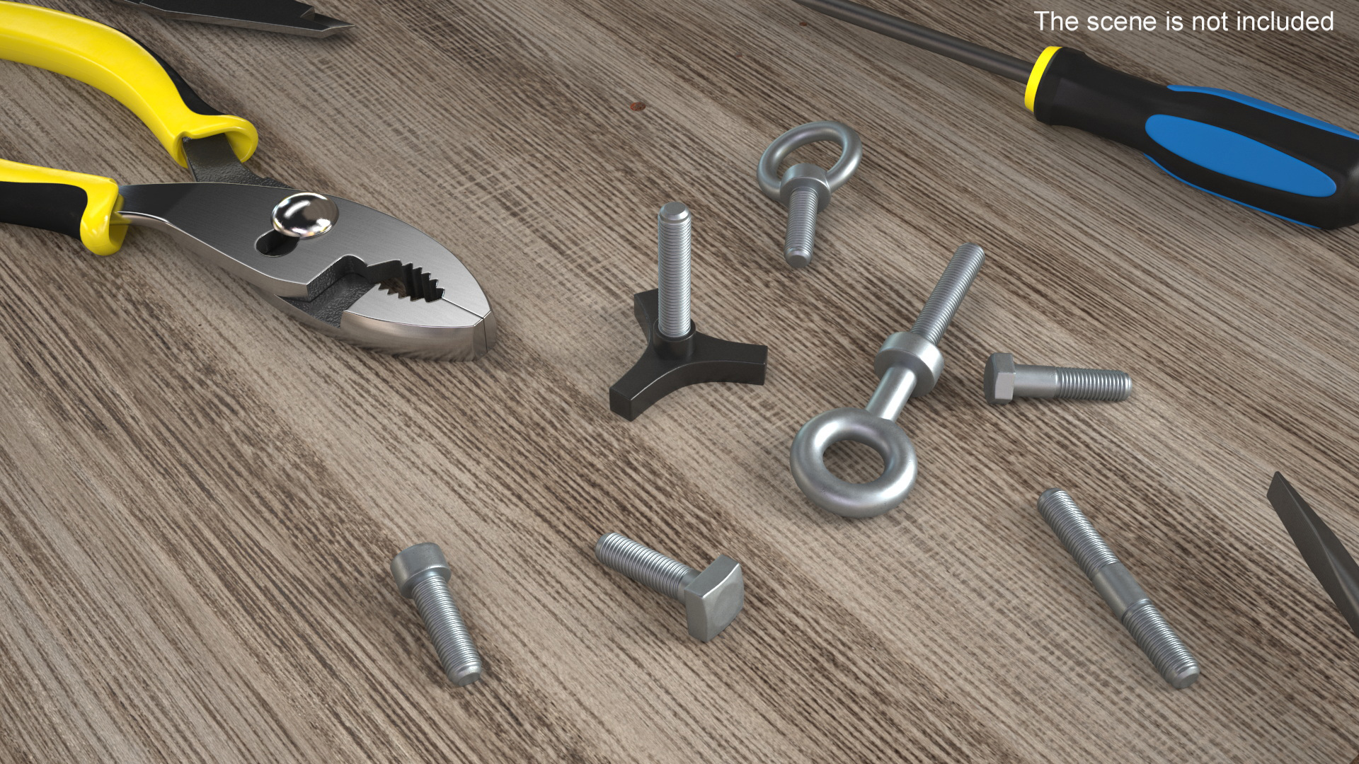 3D Galvanized Steel Nut and Bolt Set model