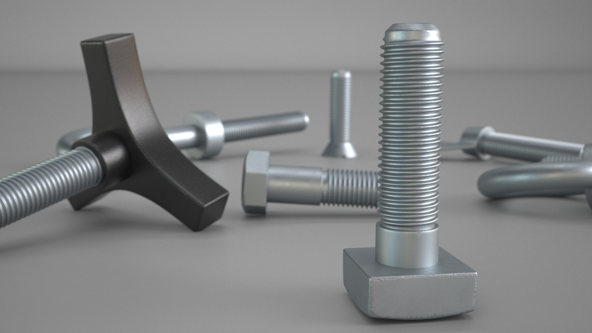 3D Galvanized Steel Nut and Bolt Set model